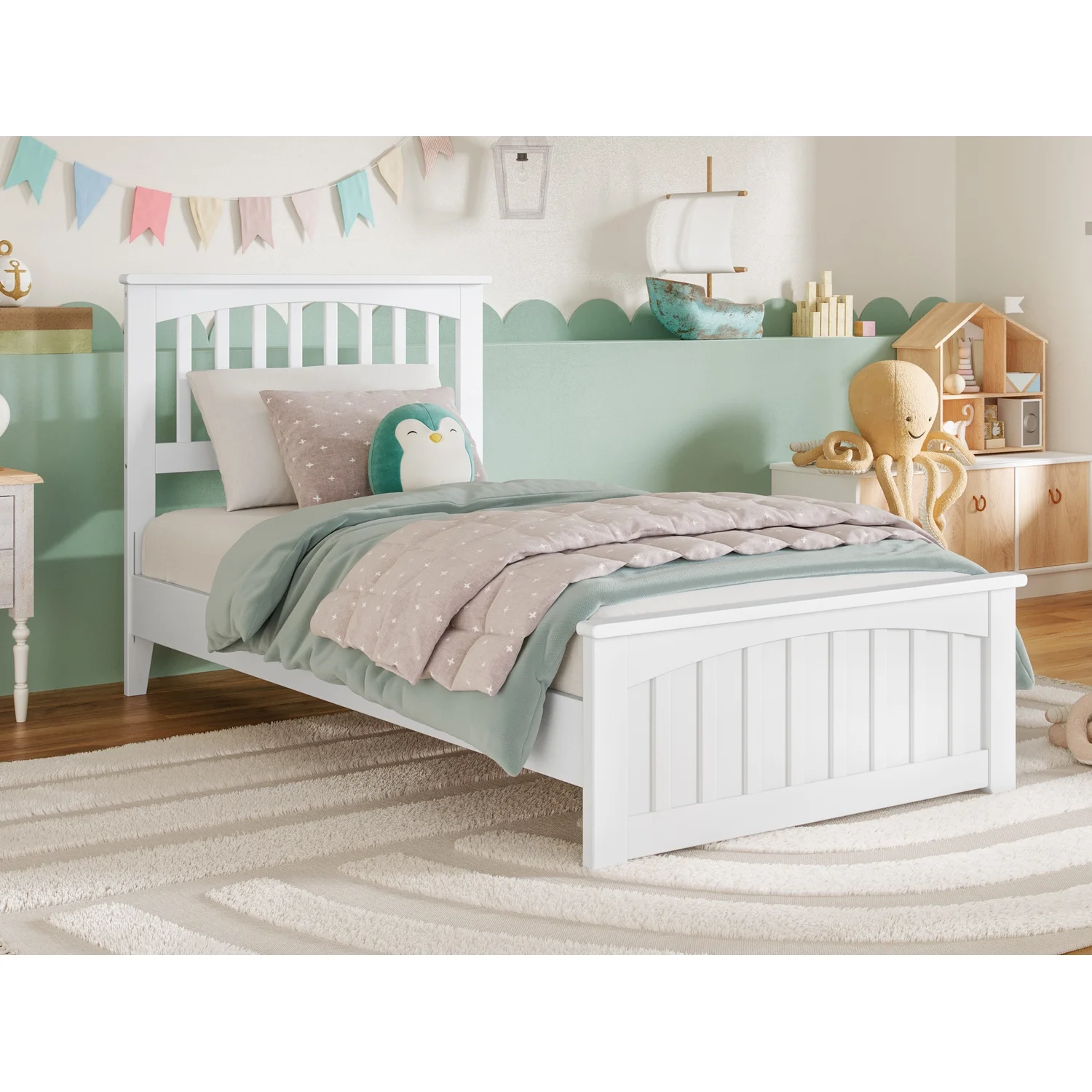 AFI Becket Twin Solid Wood Low Profile Platform Bed with Matching Footboard, White