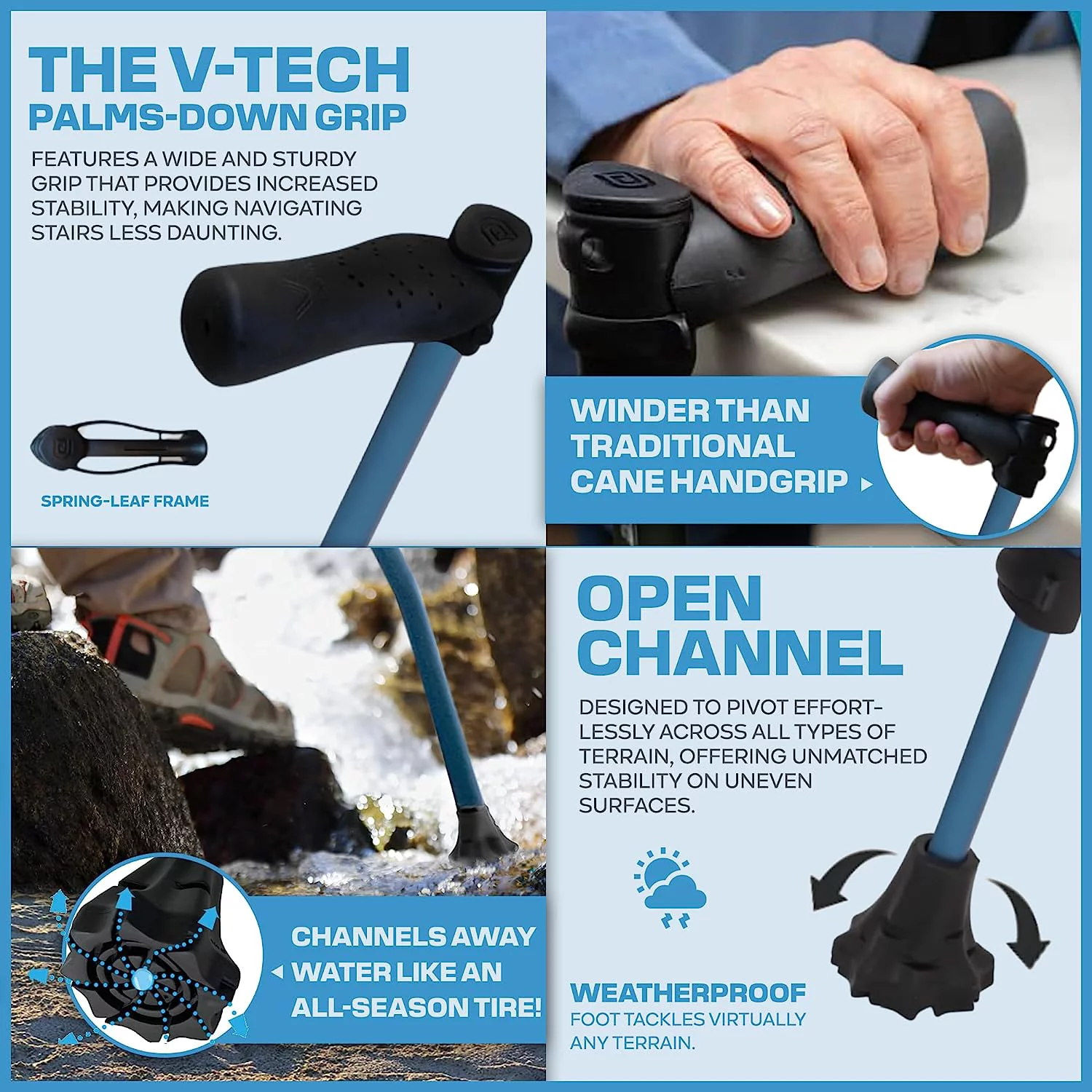 Dynamo Cyclone Cane (BLUE) - The Best Cane Ever™- Designed for Stability and Balance - Standard and Adjustable Walking Cane, Heavy Duty, Travel-Friendly and Stylish