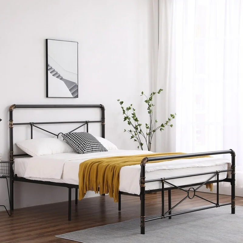 Modern Water Pipe Iron Bed Frame with Cross Design Twin