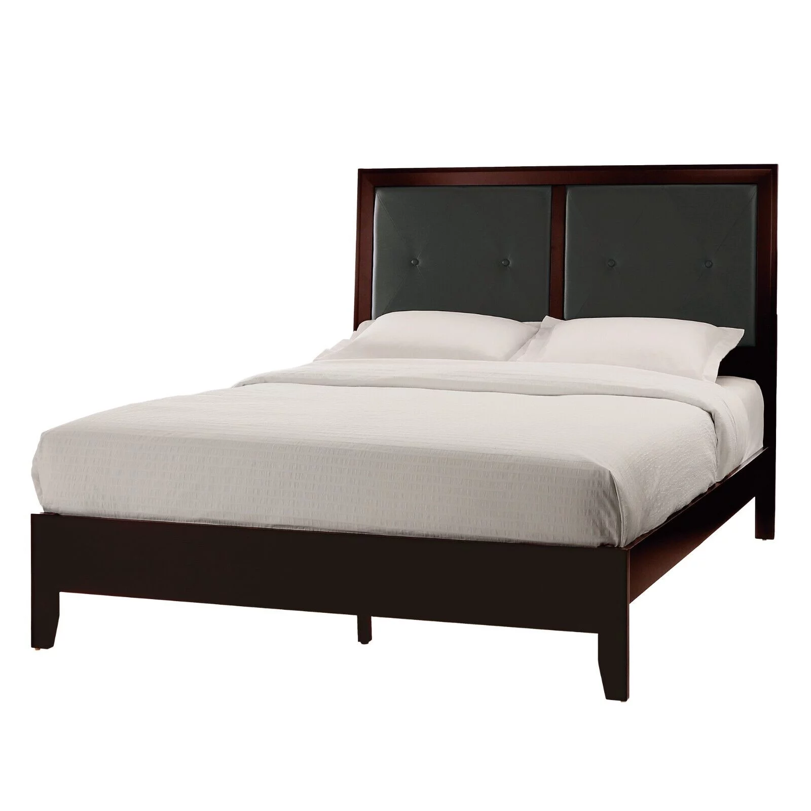 Espresso Finish Full Size Bed 1pc Faux Leather Upholstered Button-Tufted Headboard Modern Furniture