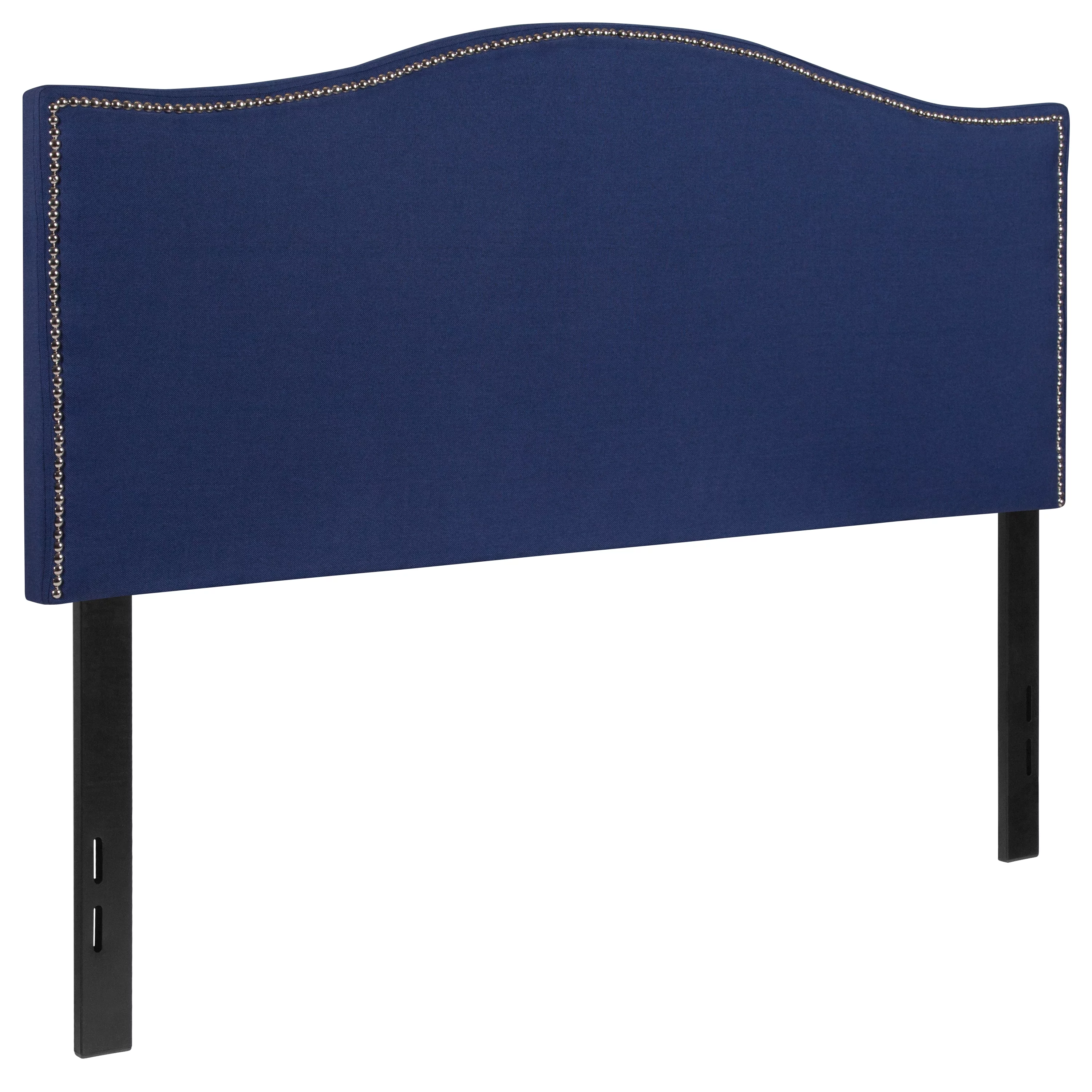 Emma + Oliver Upholstered Full Size Headboard with Nailtrim in Navy Fabric