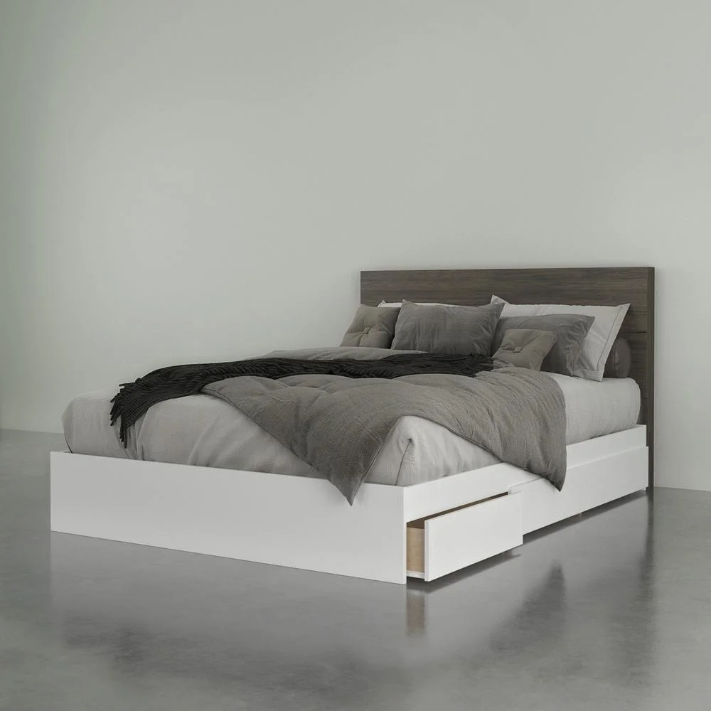 Milton 2 Piece Queen Size Bedroom Set, Bark Grey and White
