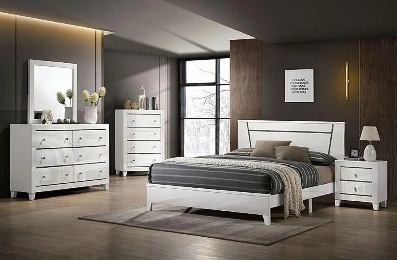 Contemporary White Solid Wood Full Bedroom Set 5pcs FOA FOA7038WH Magdeburg