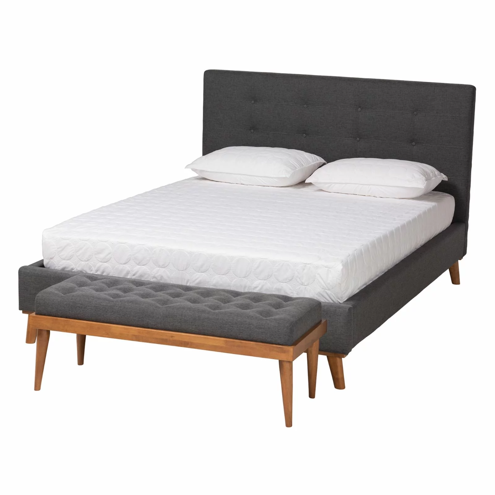 Baxton Studio Valencia Dark Grey Fabric Upholstered Queen Size Bedroom Set