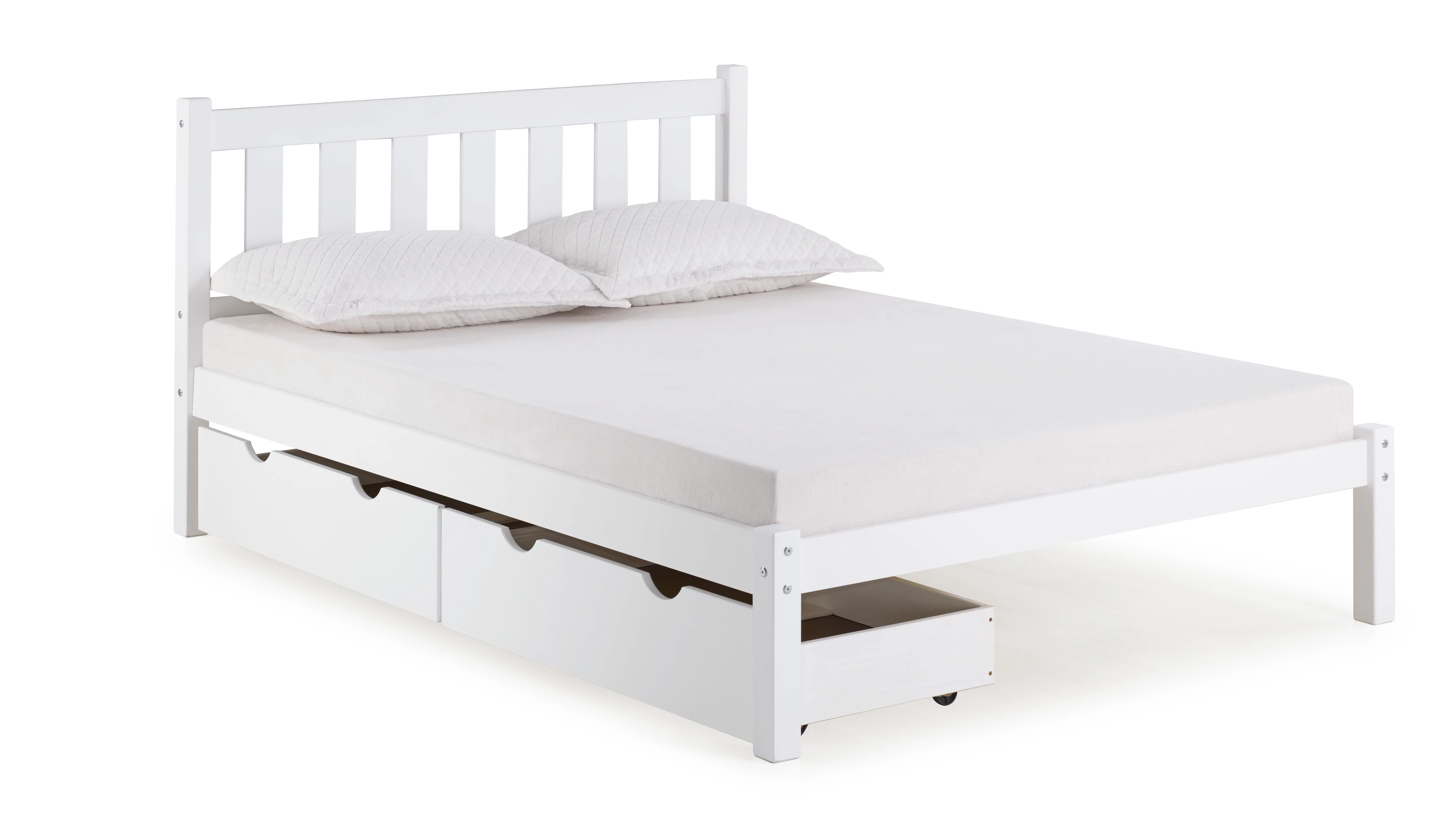 Poppy Full Bed with Storage Drawers, White