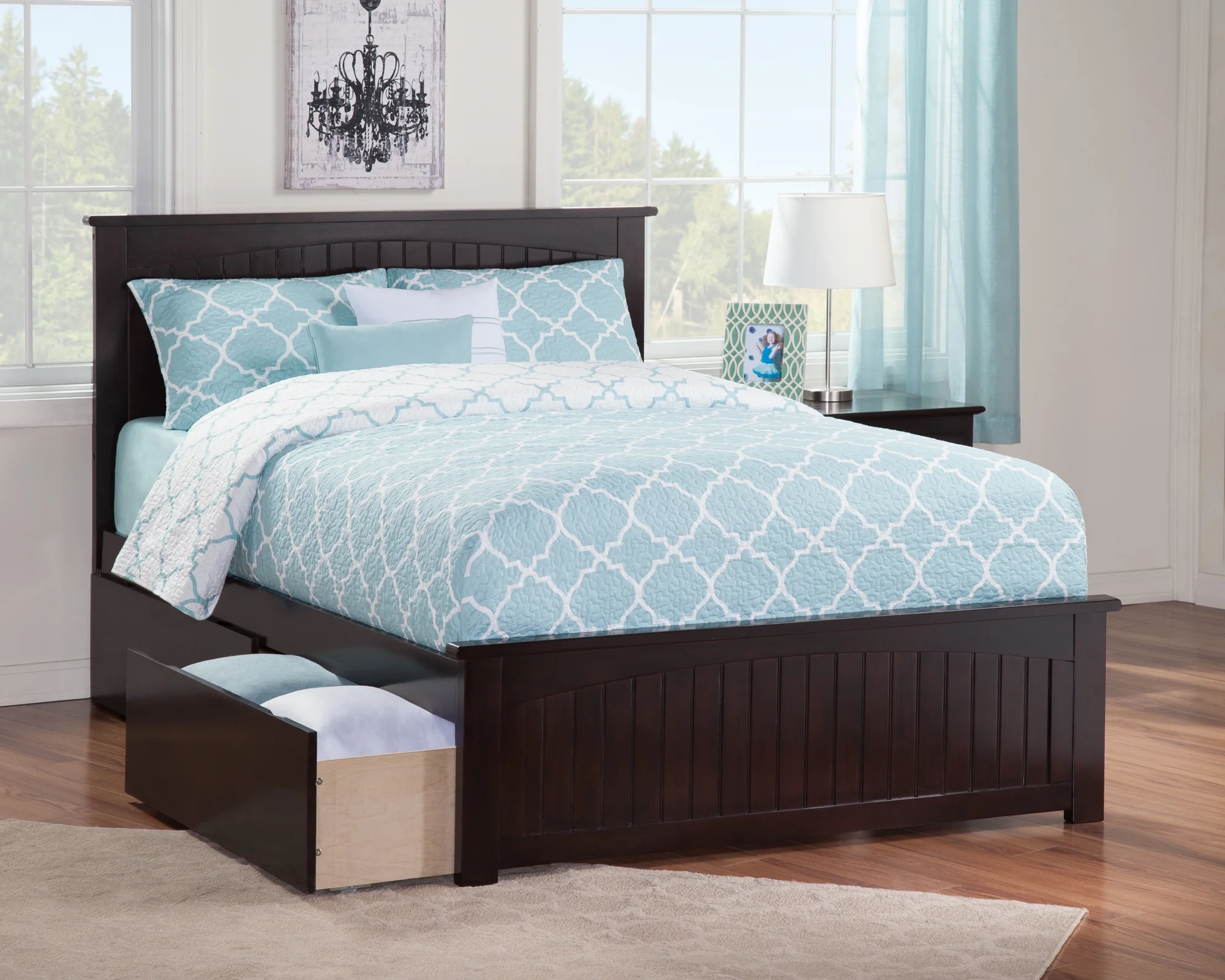 Nantucket Full Platform Bed with Matching Foot Board with 2 Urban Bed Drawers in Espresso