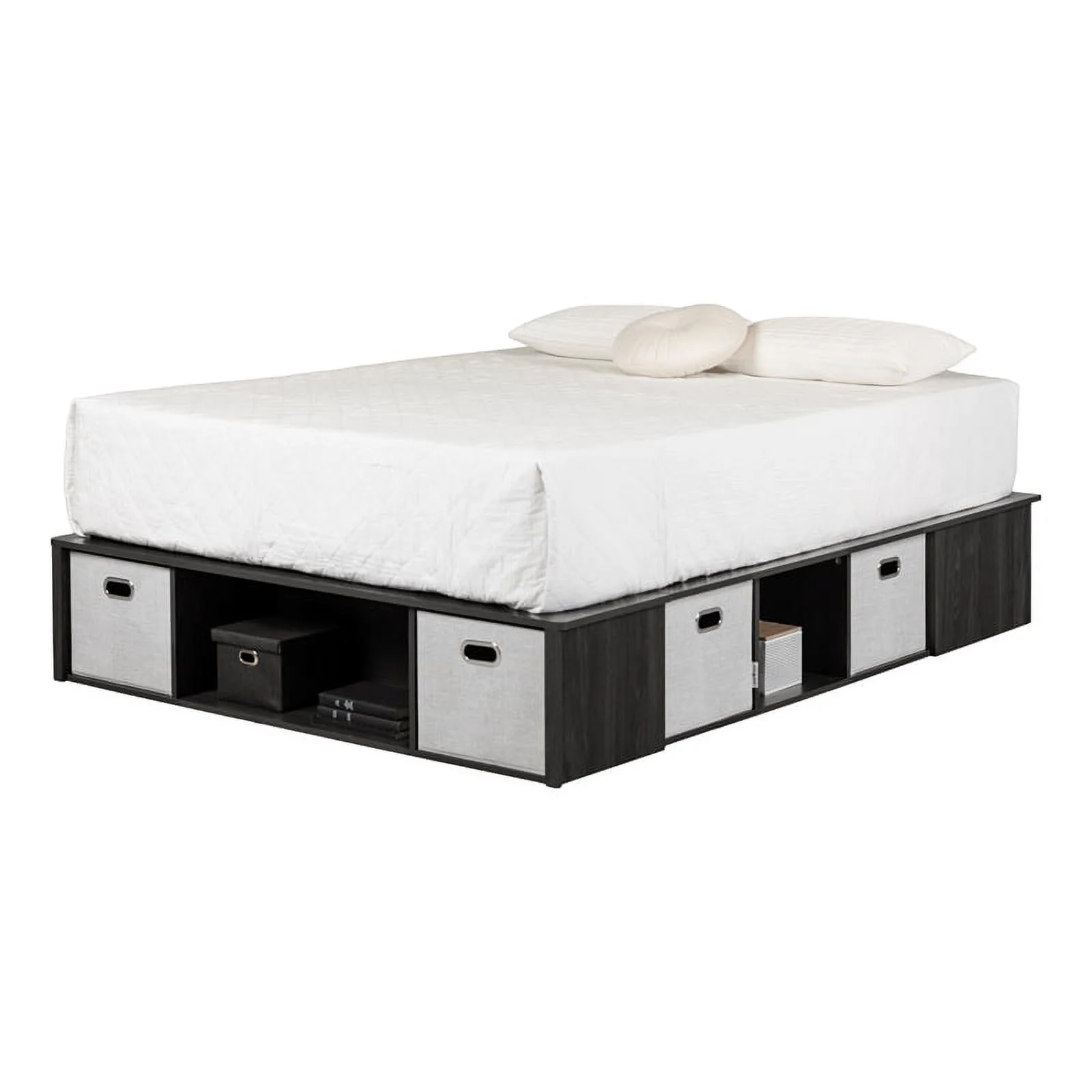Pemberly Row Storage Platform Bed with Baskets Full Gray Oak