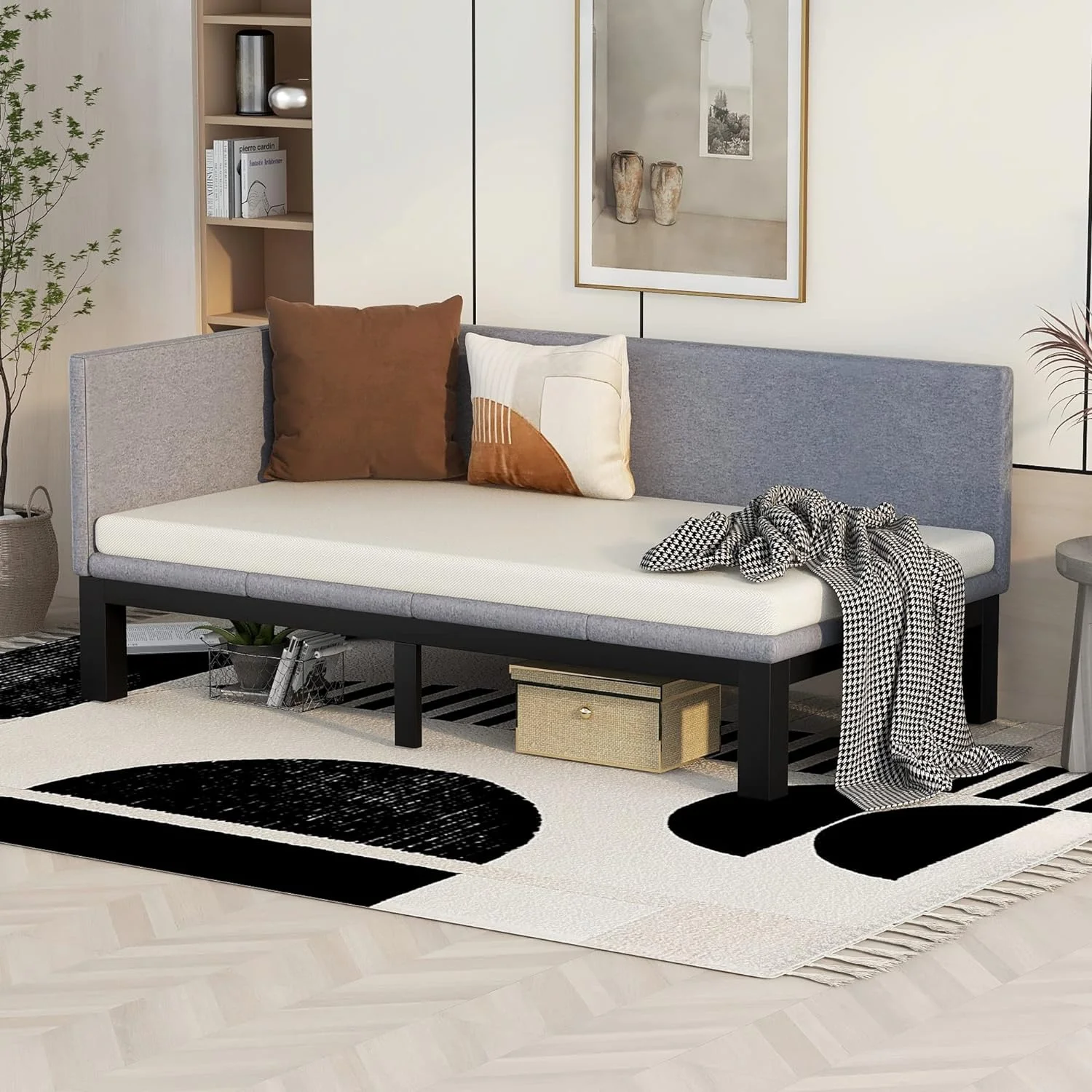 Upholstered Daybed Frame, Size Daybed With Slat Support, Sturdy Wooden Sofa Bed For Living Room Bedroom, No Box Spring Needed (, Gray)