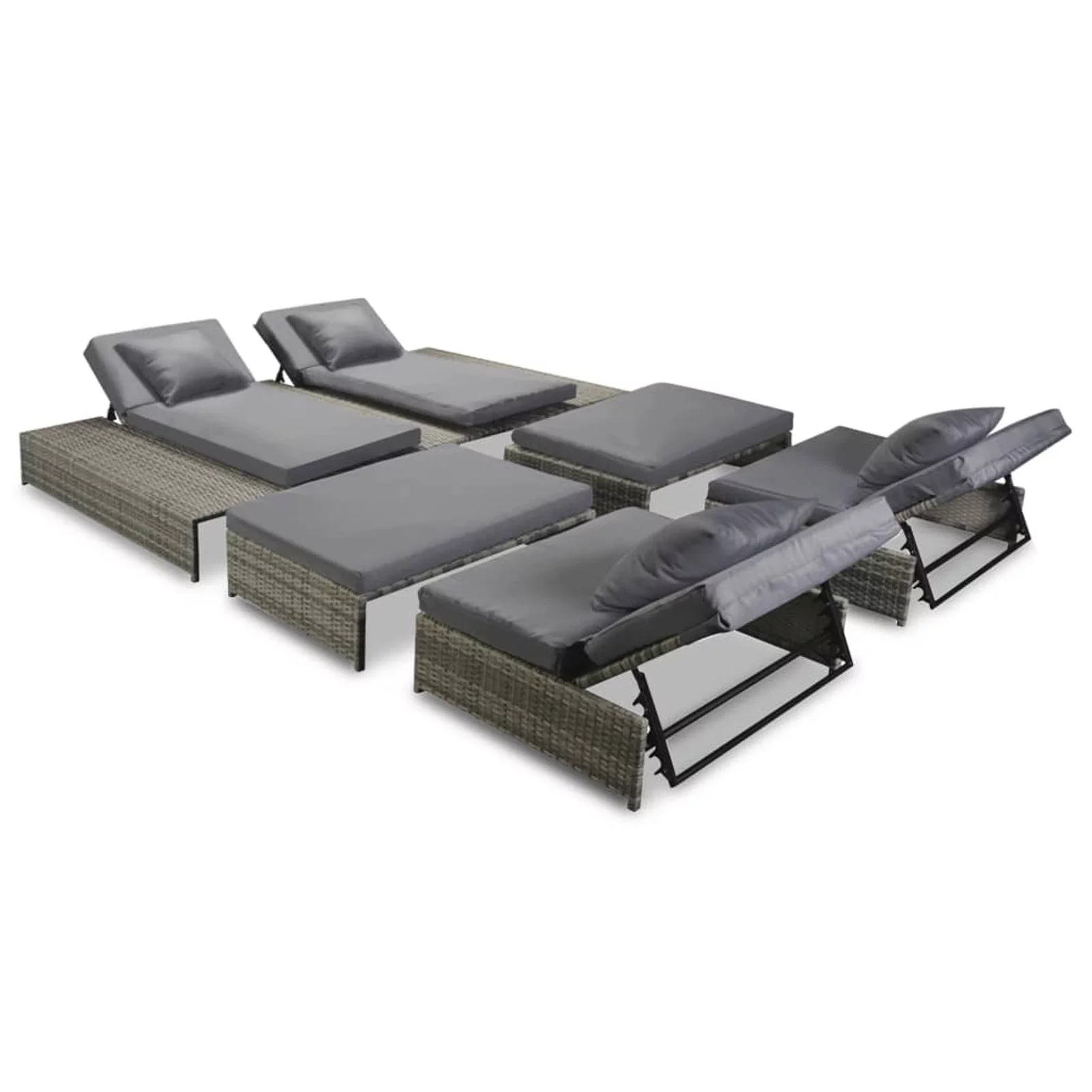 moobody 15 Pieces Adjustable Outdoor Lounge Set Garden or Patio as Double Daybed Poly Rattan Gray 82.7inch x 55.1inch x 9.1inch/24.8inch (L x W x H)