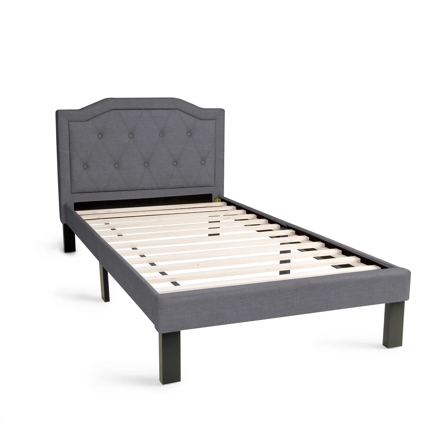 Maykoosh Eclectic Elegance Twin Fabric Upholstered Bed Frame with 12 Slats in Light Gray
