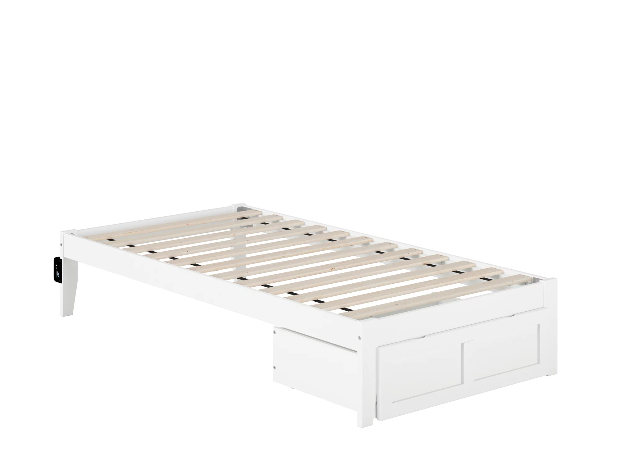 Colorado Twin Bed with Foot Drawer in White with USB Turbo Charger