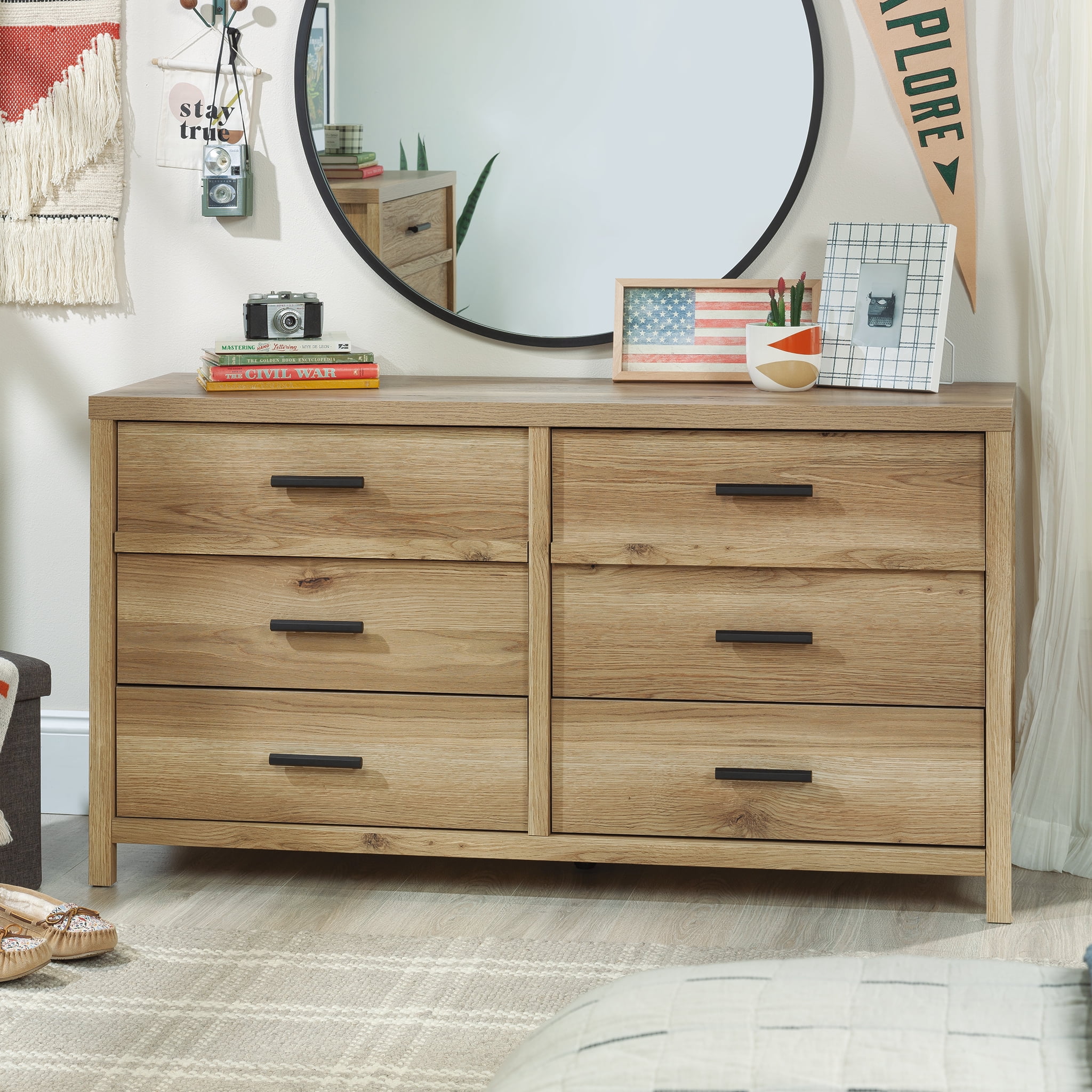 Erie Collection by Sauder 6-Drawer Bedroom Dresser, Timber Oak Finish