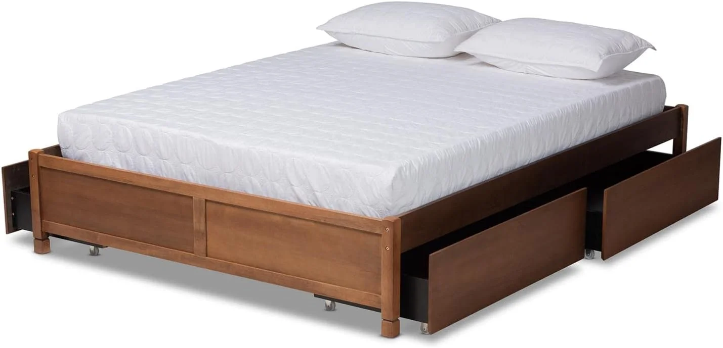 Yara Modern And Contemporary Walnut Brown Finished Wood Queen Size 4-Drawer Platform Storage Bed Frame