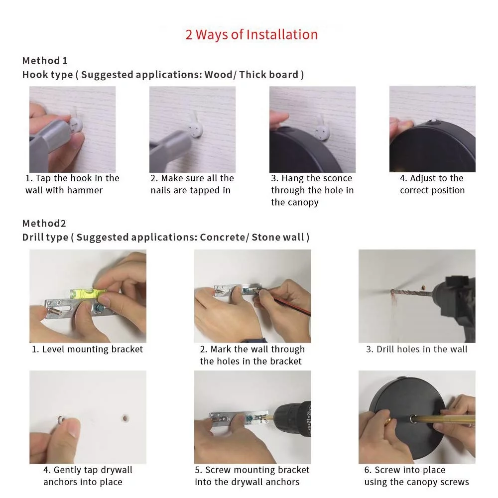 FSLiving Remote Control Double Wall Lamps with UL 5.9ft Black Plug-in Button Cord Industrial Style Adjustable Angle Black Metal Shade Dimmable Wall Porch Light Fixtures for Loft Bedroom - 1 Pack