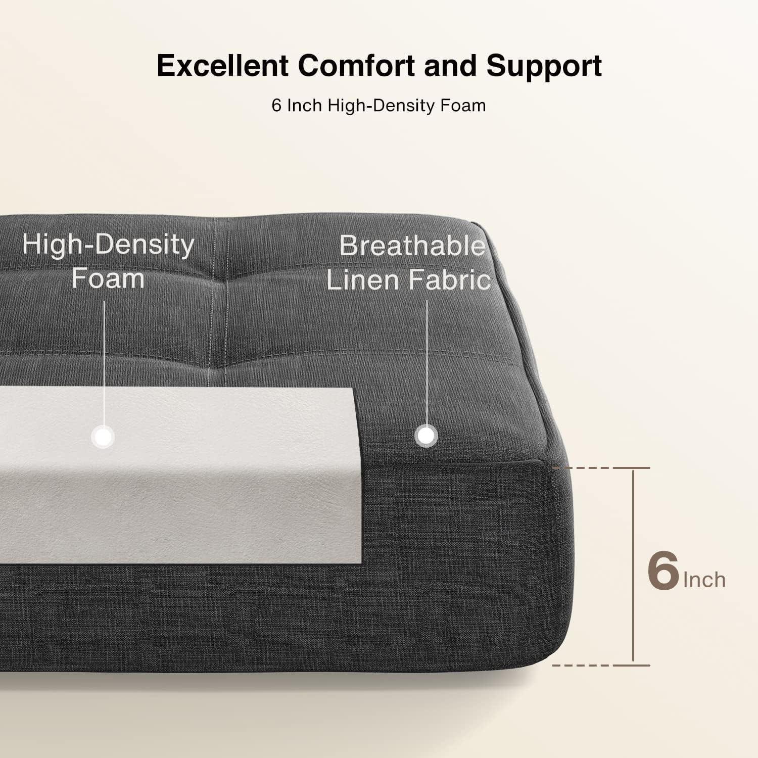 Sleeper Sofa Bed, Convertible Sofa Bedfor Bedroom & Living Room, Dark Gray