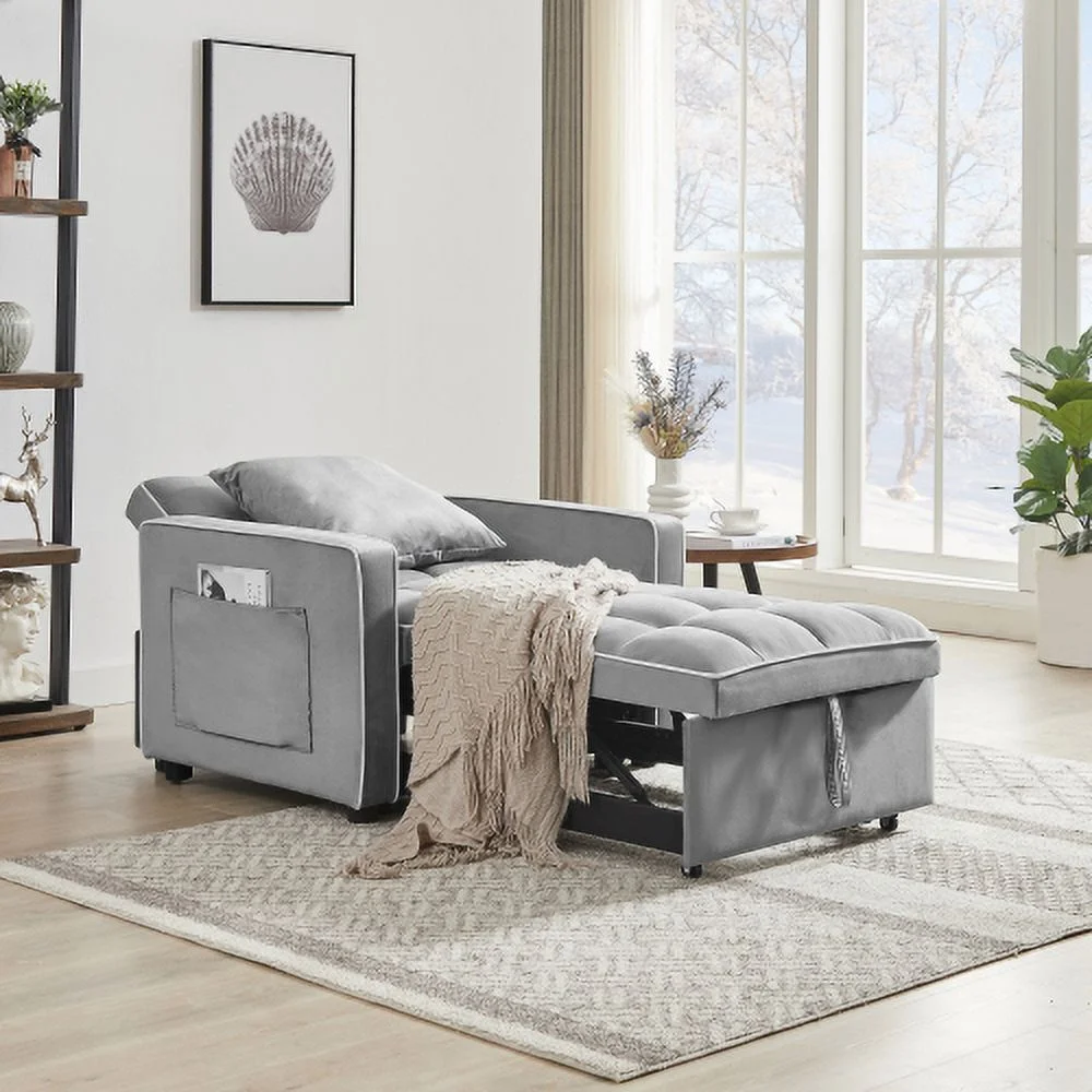 Three-In-One Sofa Bed Chair Folding Sofa Bed Adjustable Back Into A Sofa Recliner Single Bed Adult Modern Chair Bed Berth Grey