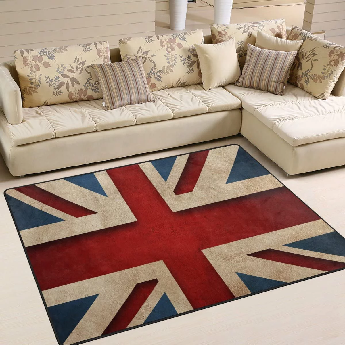 FREEAM British Flag Area Rug 5'x7', Vintage Style Union Jack Flag Polyester Area Rug Mat for Living Dining Dorm Room Bedroom Home Decorative