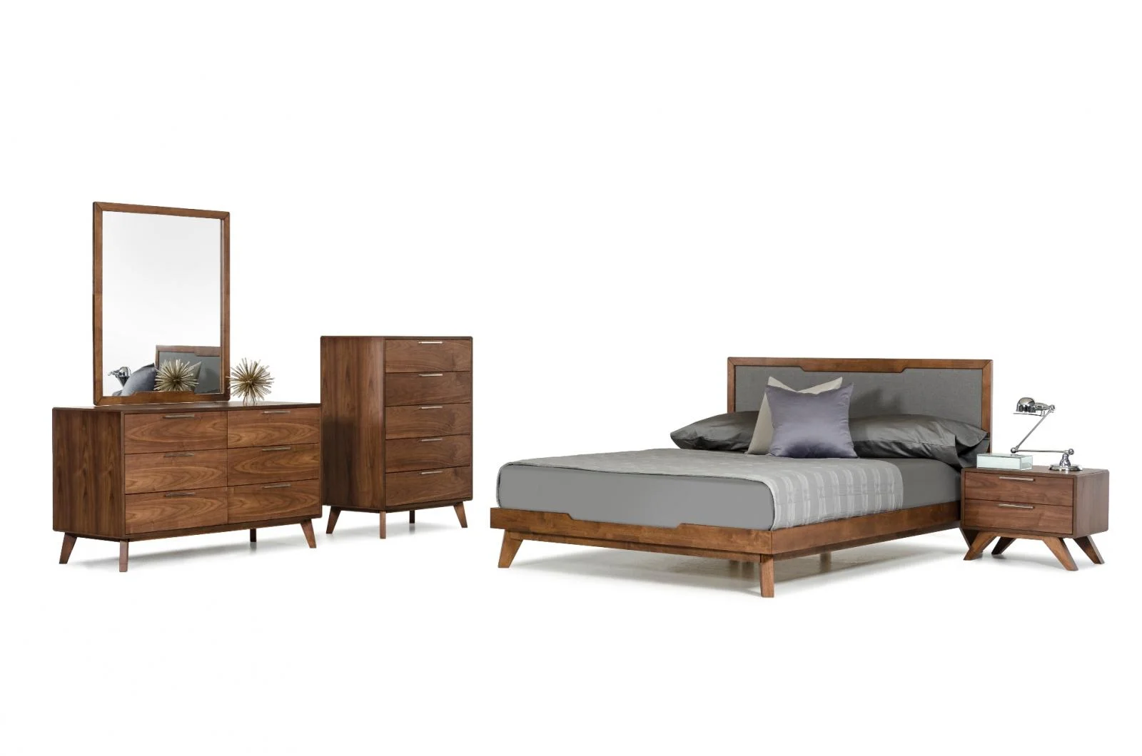 Grey Linen Fabric Walnut Veneer Finish King Bedroom Set 5P VIG Nova Domus Soria