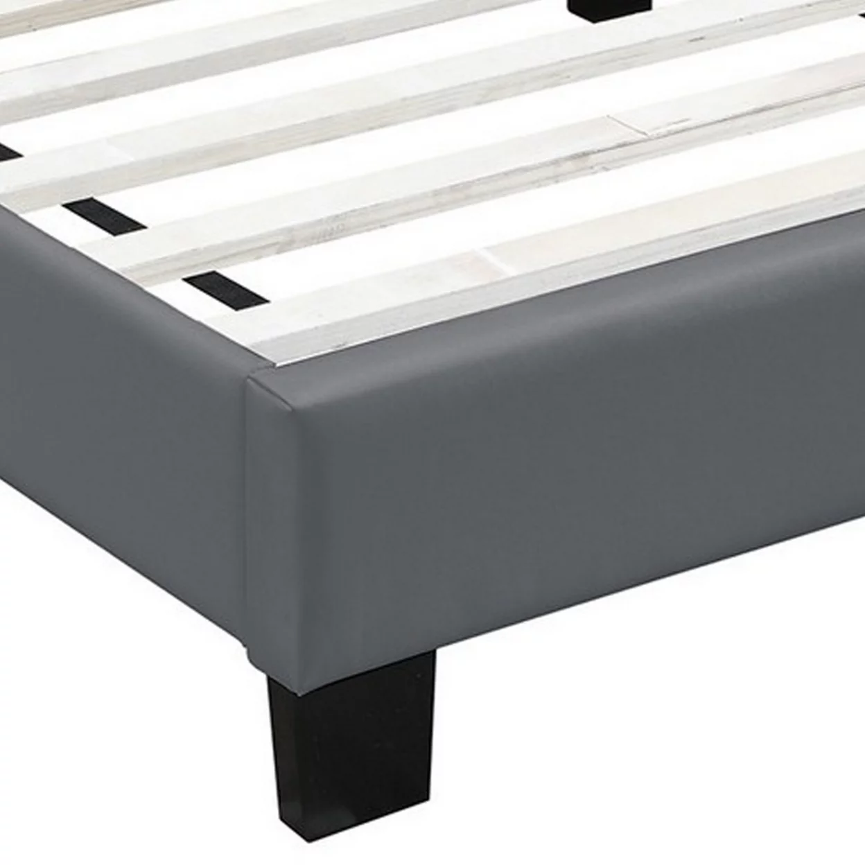 Twin Leatherette Bed with Checkered Tufted Headboard, Gray- Saltoro Sherpi