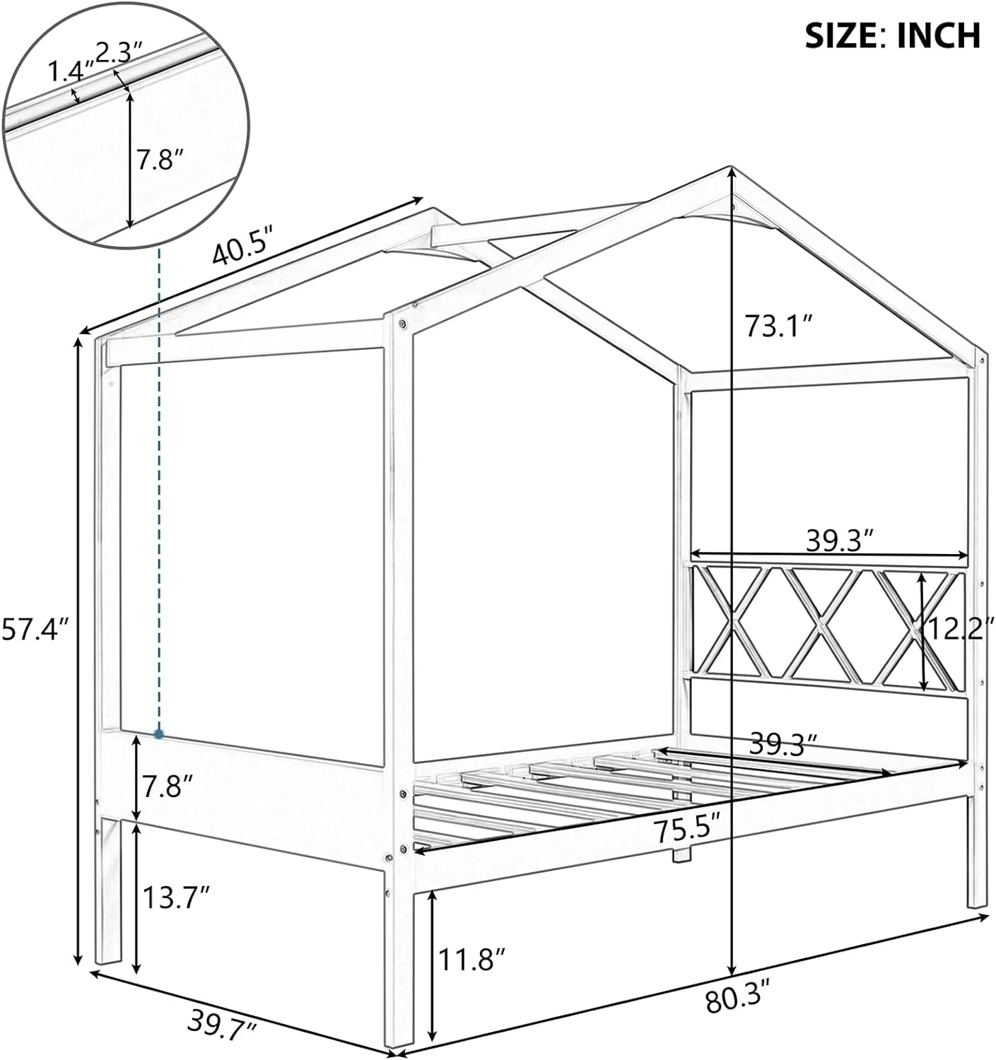 House Bed For Kids Motessori Bed With Headboard Ad Storage Footboard Wood Platform Bed Frame Gray House Beds For Girls Boys Tees Adults, Size, Gray