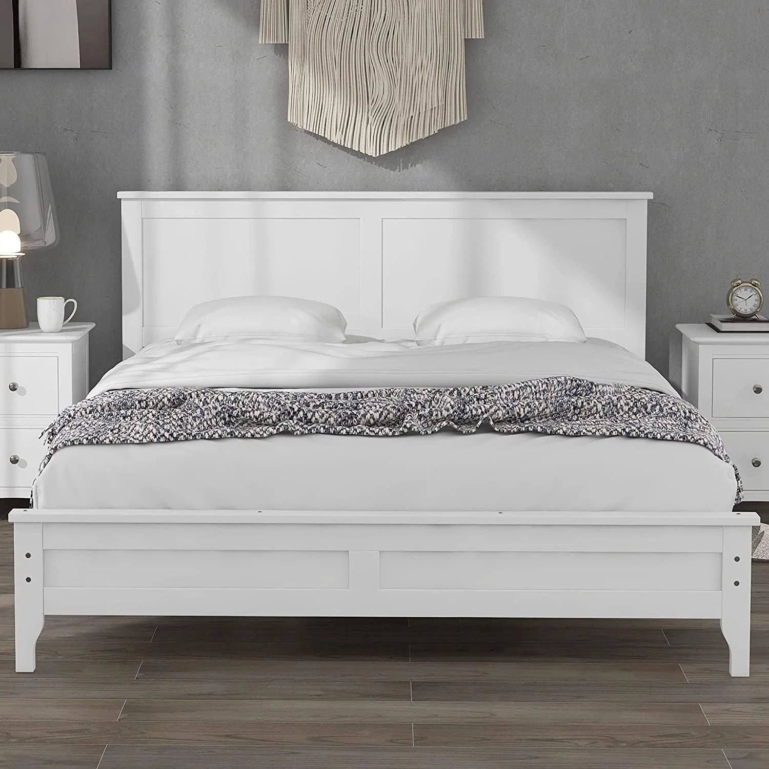 Quee Size Platform Bed Frame With Headboard, Woode Quee Size Bed With Woode Slat Support For Kids Tees Adults, Quee Bed Frame For Bedroom, o Box Sprig eeded, White