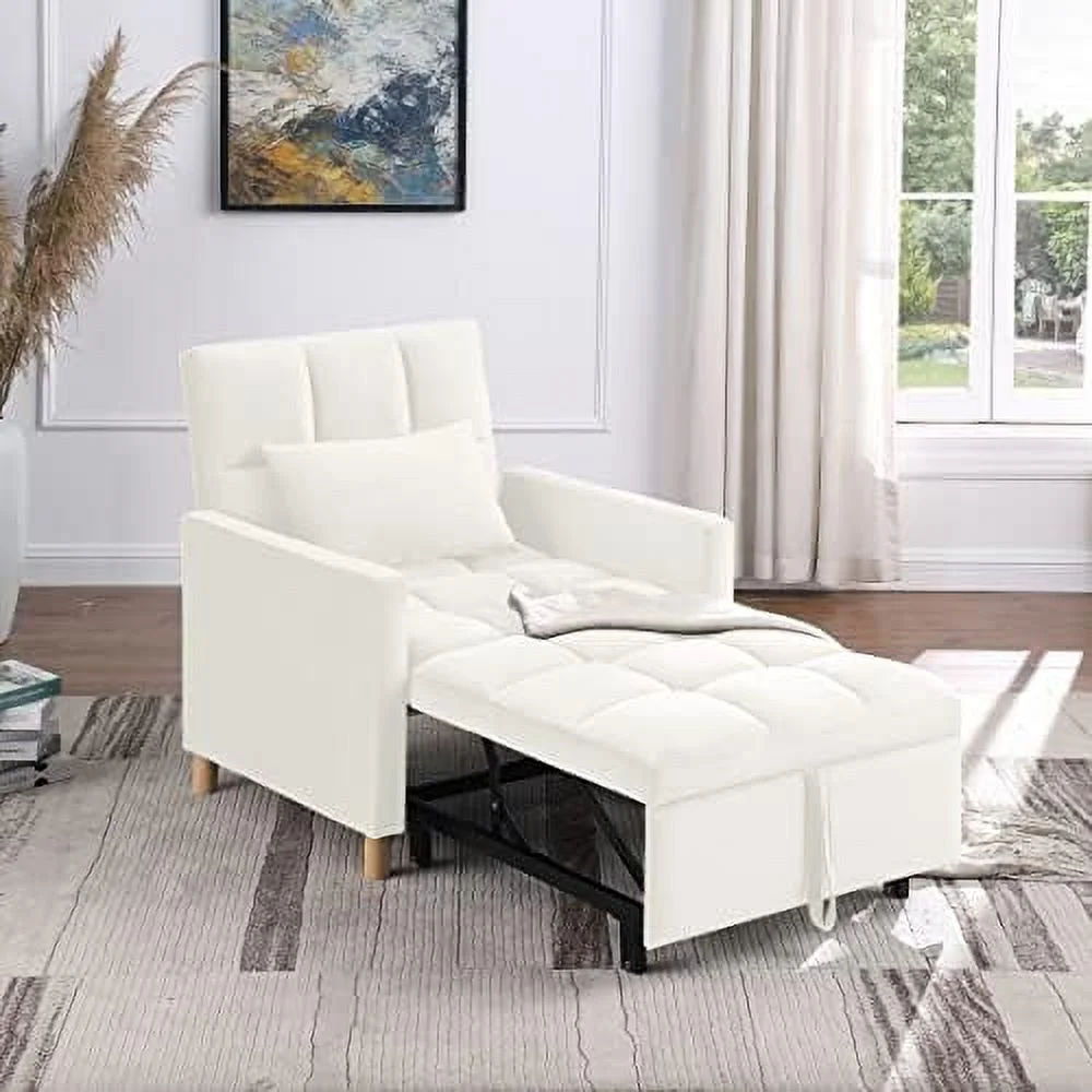 TJUNBOLIFE Multi-Functional Convertible Chair Sleeper Velvet Adjustable Single Sofa Bed with Lumbar for Studio Dorm Apartment Bedroom Office Living Room