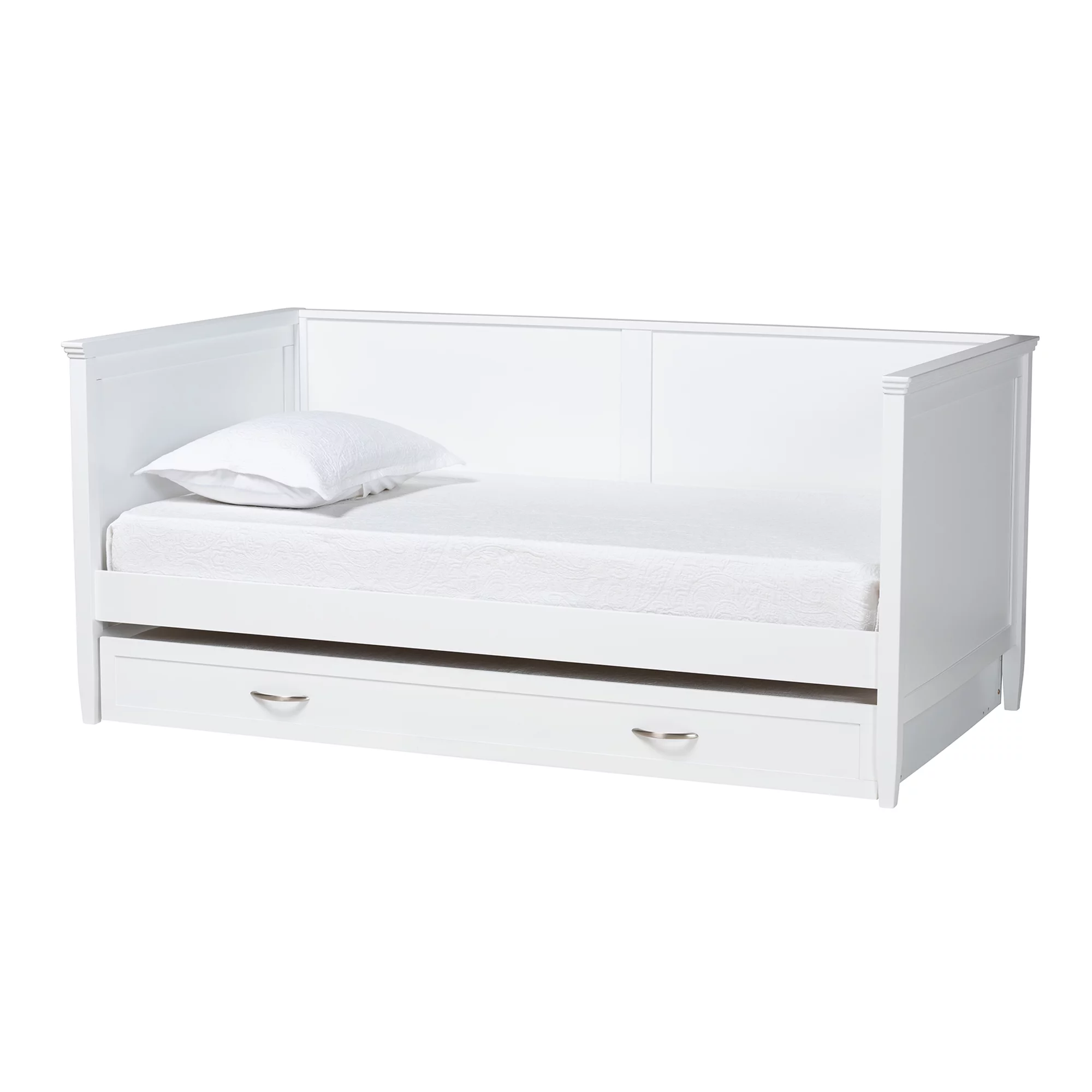 Baxton Studio Viva Classic and Traditional White Finished Wood Full Size Daybed with Roll-Out Trundle