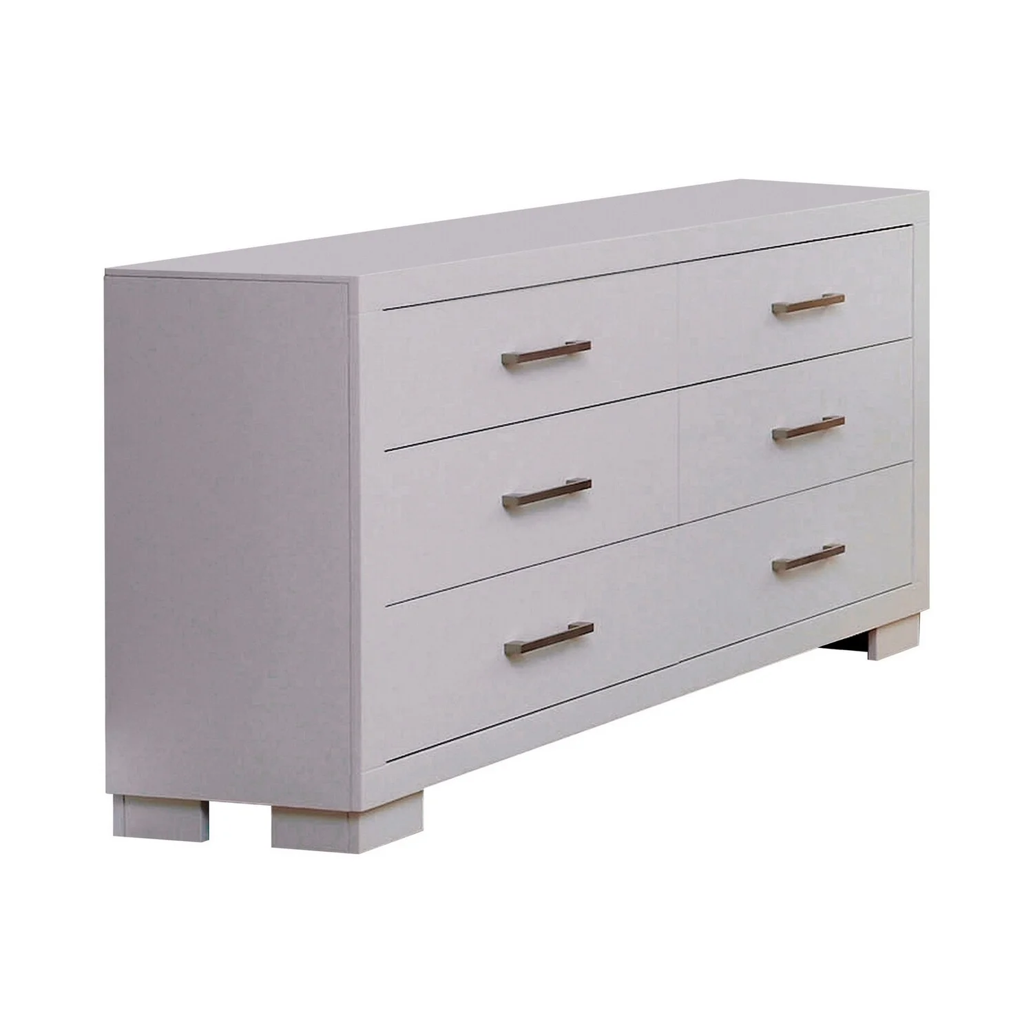 Benjara Bela 64 Inch Wide 6 Drawer Dresser, Felt Lined, Silver Handles, Crisp White