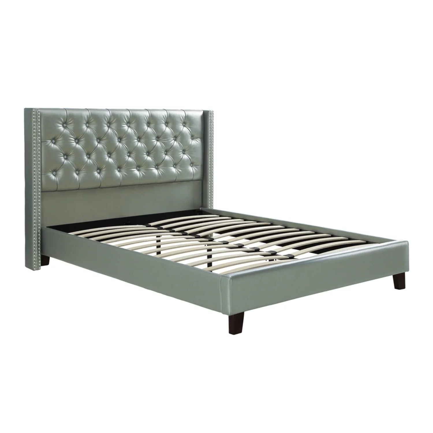 BenJara Faux Leather Upholstered Queen Size Bed Featuring Nail head Trim-Color:Silver