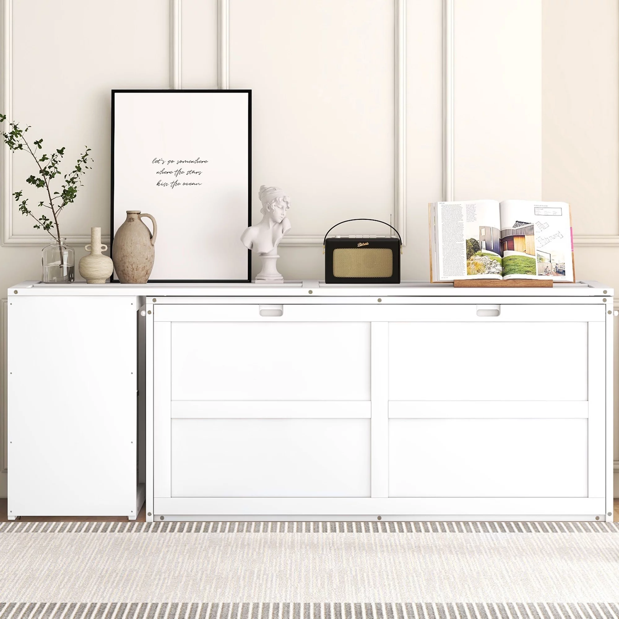 CoSoTower Queen Size Murphy Bed with Rotable Desk, White