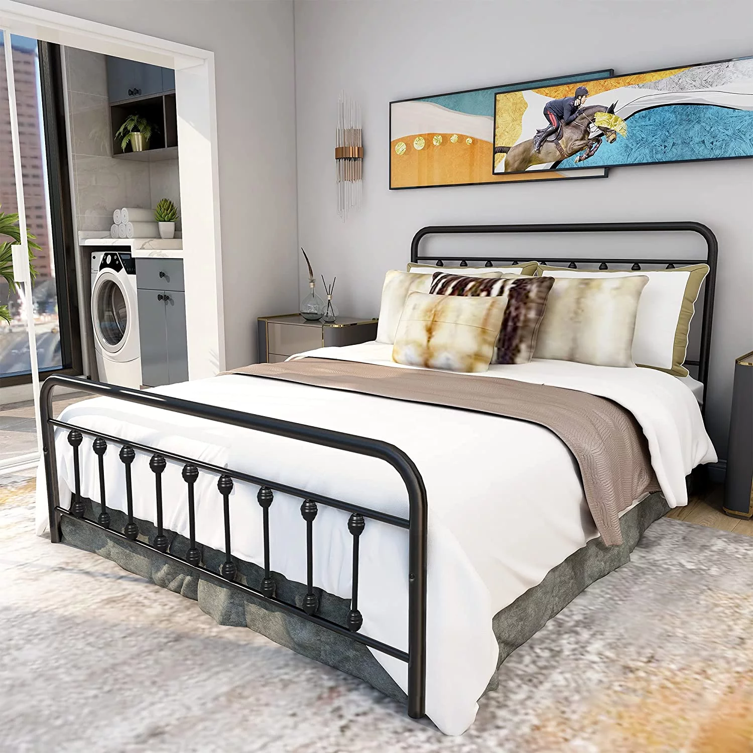 12 Inch Queen Size Bed Frame Mattress Foundation Box Spring Replacement with Headboard Heavy Duty Metal Slat Support Ultra-Large Under-Bed Storage, Black