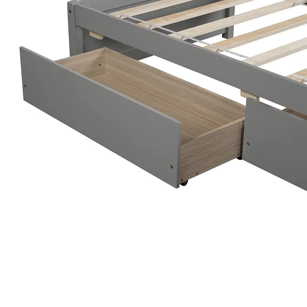 Bedroom Bed Frame Twin Bed with 2 Storage Drawers Grey
