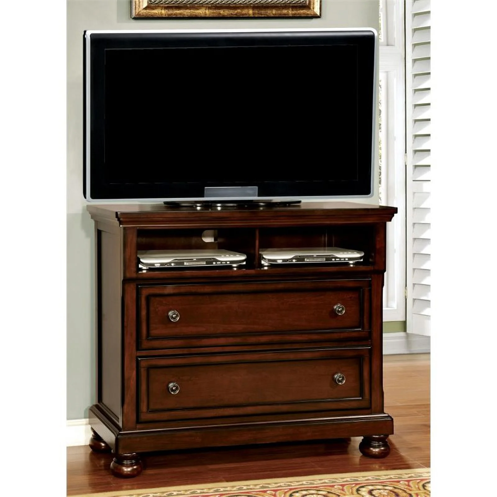 Furniture of America Caiden 2-Drawer Wood Media Chest in Dark Cherry