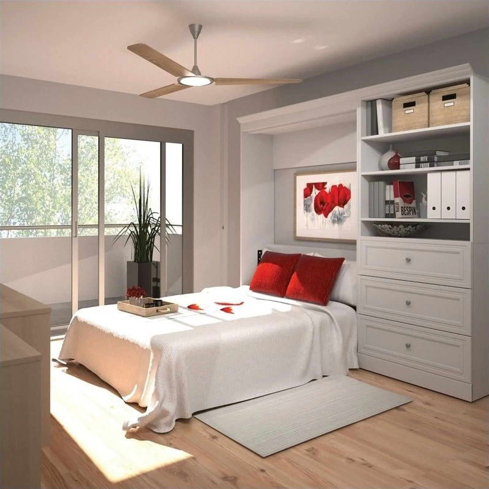 Atlin Designs Contemporary Wood Full Murphy Bed & Organizer w/ Drawers in White