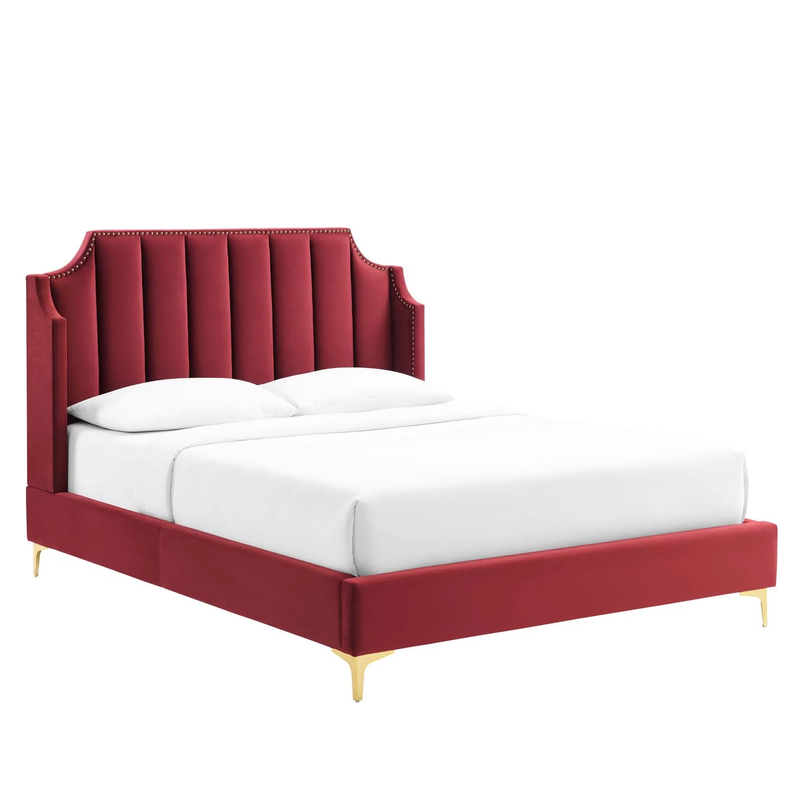 Modway Daniella Performance Velvet Queen Platform Bed in Maroon