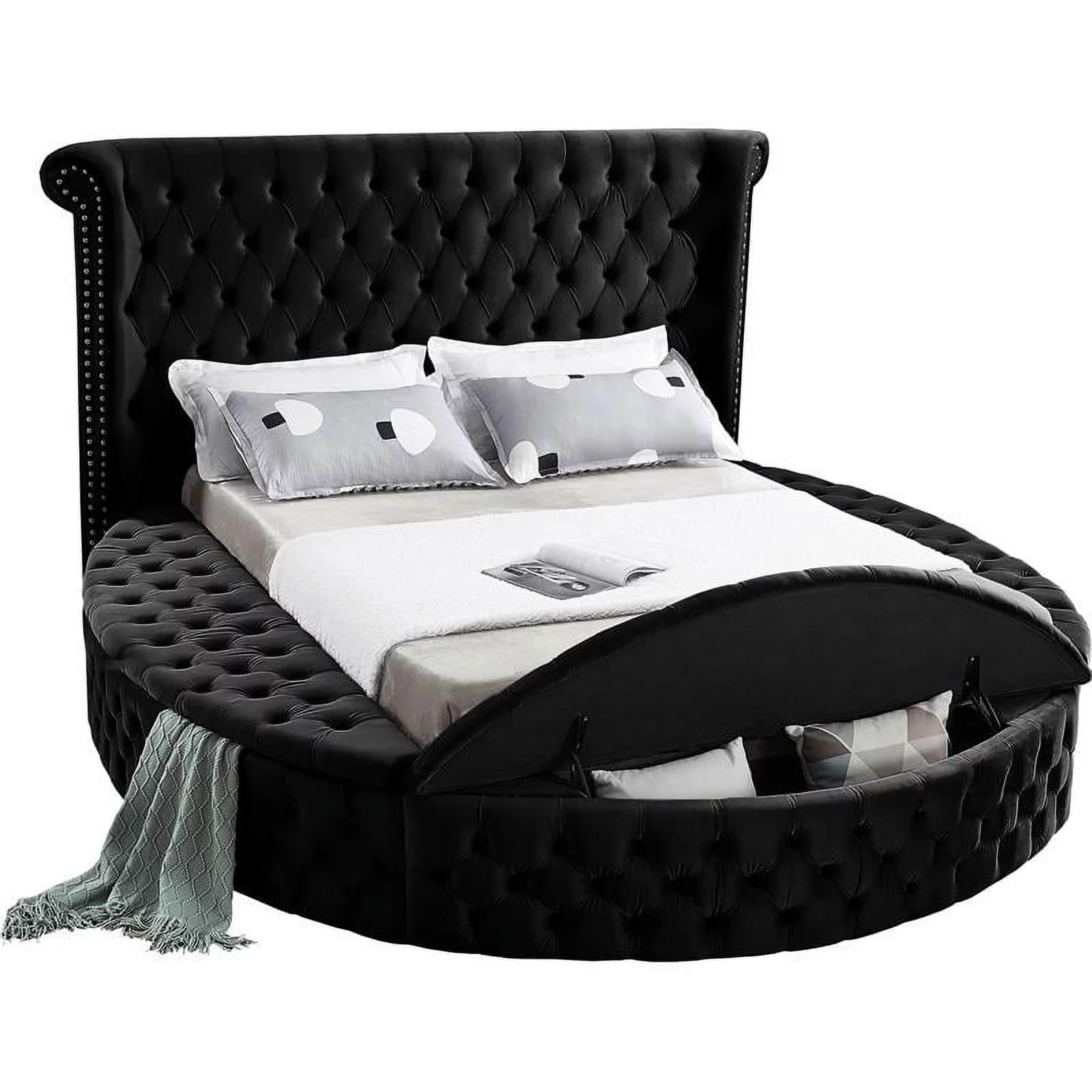 Atlin Designs Modern King Size Bed in Black Velvet