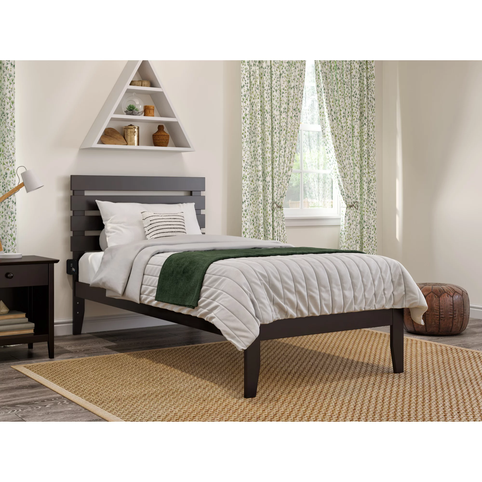 AFI Oxford Modern Solid Wood Twin XL Bed with USB Charger in Espresso