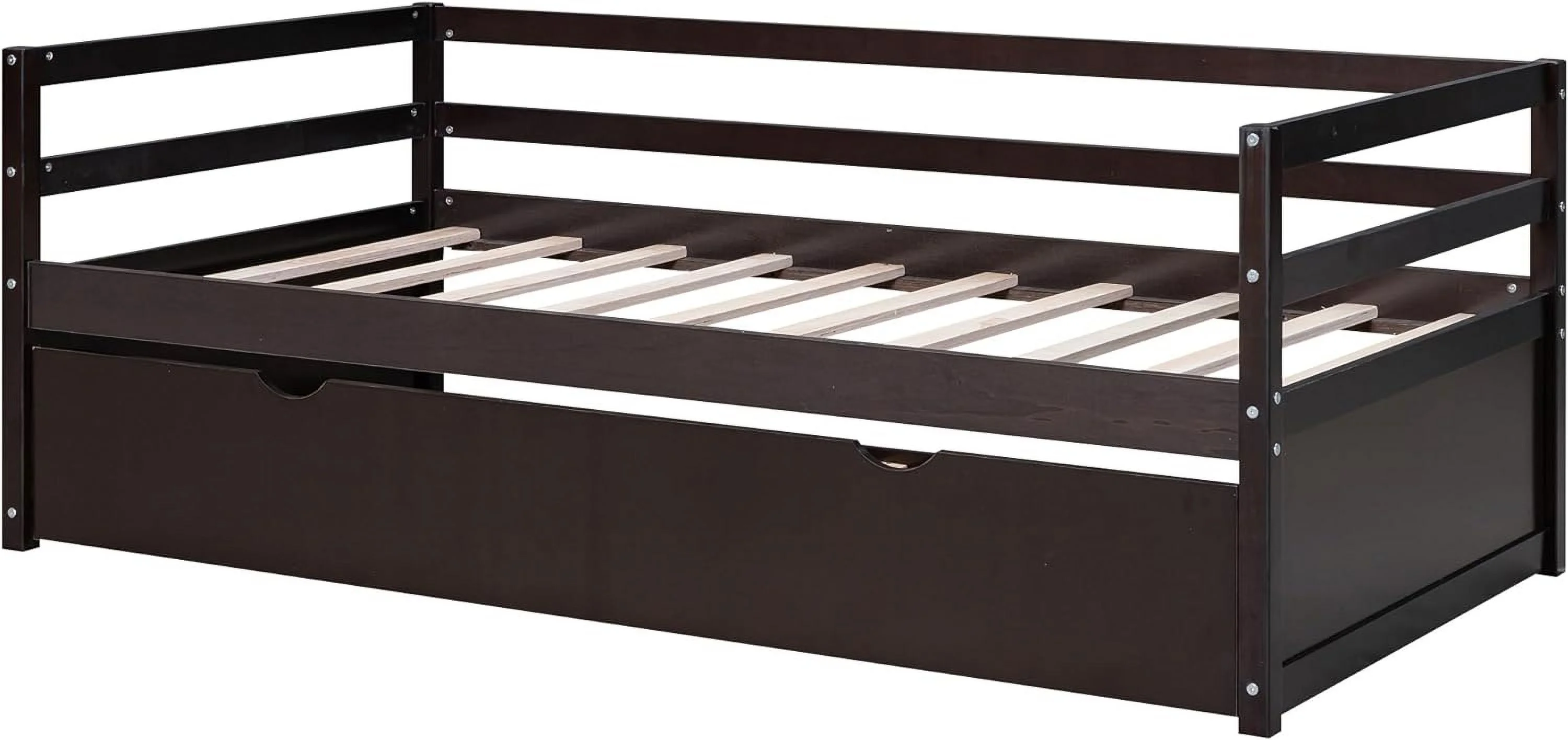 Wood Daybed with Trundle, Twin Size Day Bed Frame with Twin Trundle Sofa Bed for Bedroom Guest Room, No Box Spring Needed