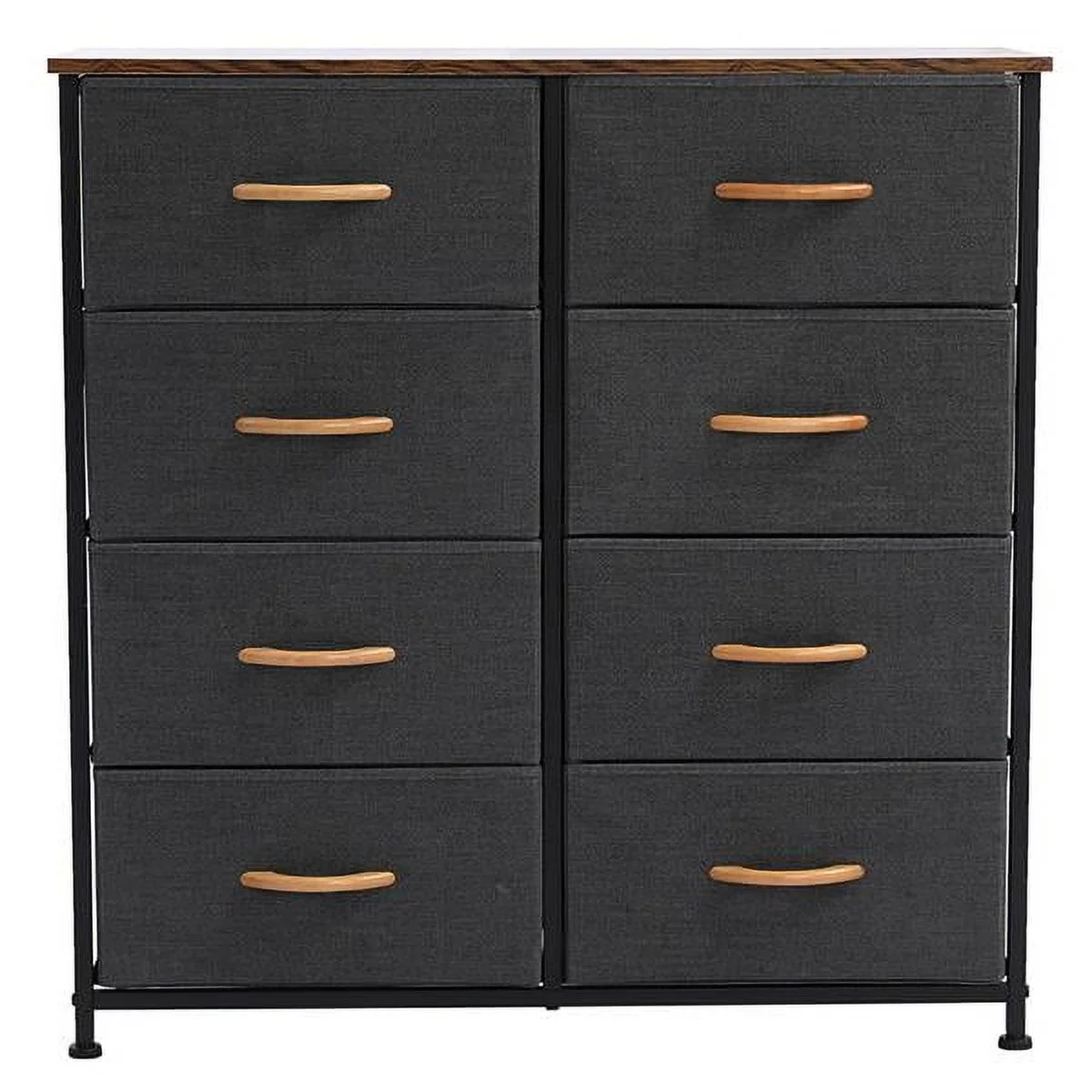 Fithood 4-Tier Wide Drawer Dresser, Storage Unit with 8 Easy Pull Fabric Drawers and Metal Frame, Wooden Tabletop for Closets, Nursery, Dorm Room, Hallway,Gray