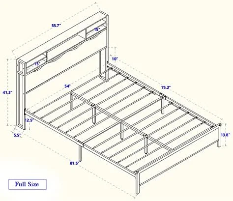 RUNFAYBIU Queen Size Bed Frame with Drawers  Bed Frame with  Headboard and USB Port  Industrial Bed Frame with Lights  Strong Metal Slats Support  No Box Spring Needed