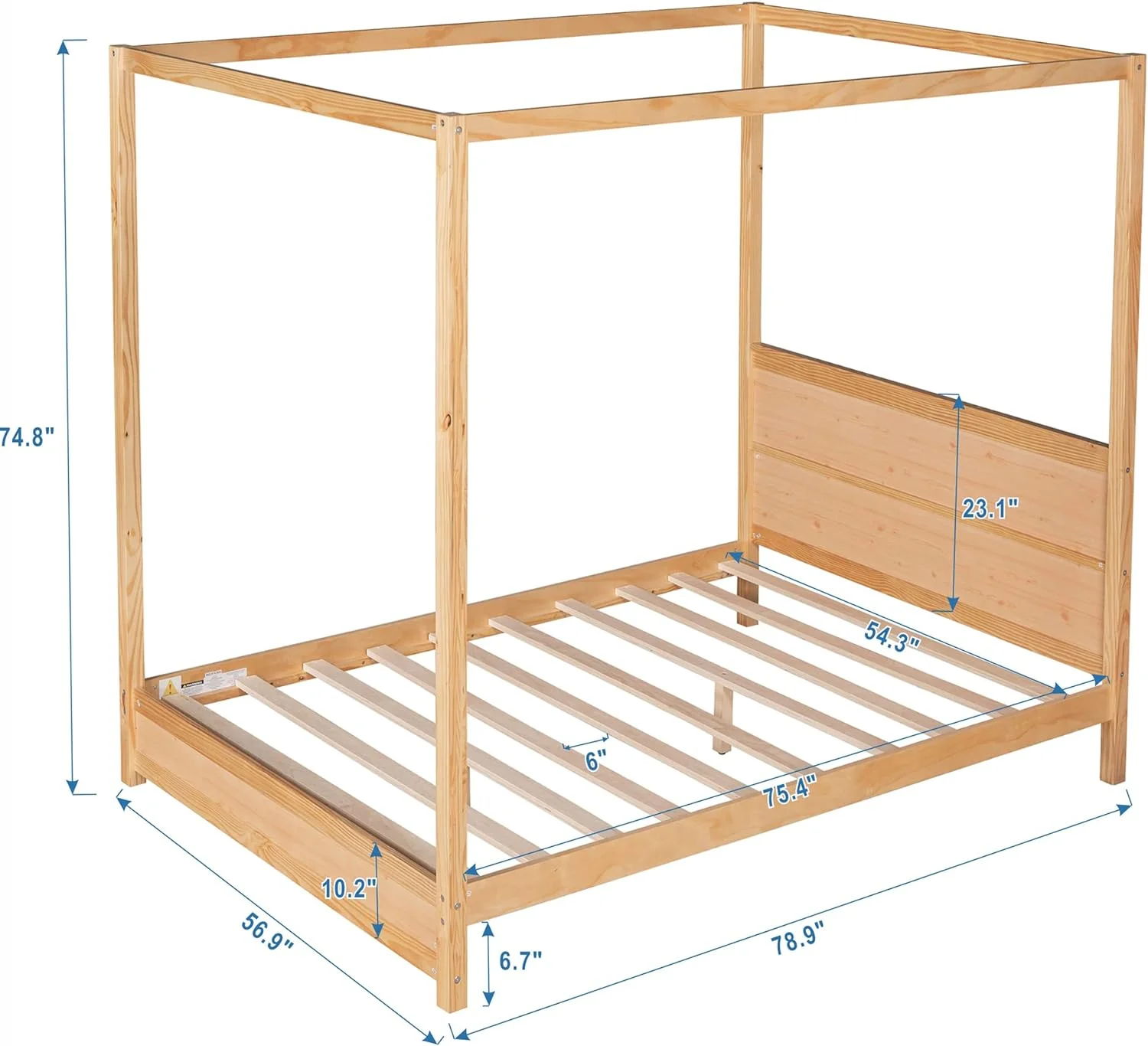 Full Size Bed Frame With Headboard, Canopy Platform Bed Frame With Wood Frame And Center Legs For Bedroom