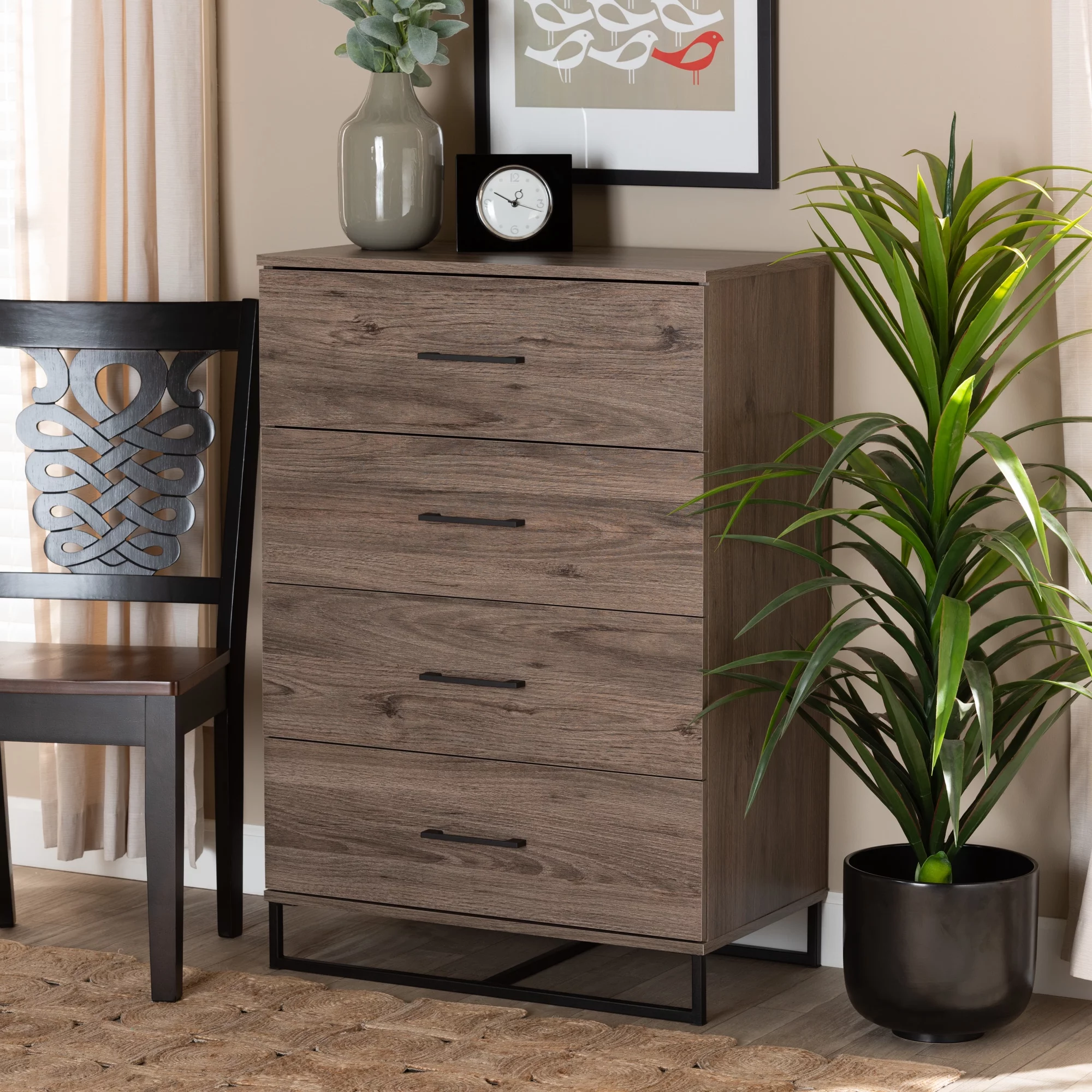 Baxton Studio Daxton Modern and Contemporary Rustic Oak Finished Wood 4-Drawer Storage Chest