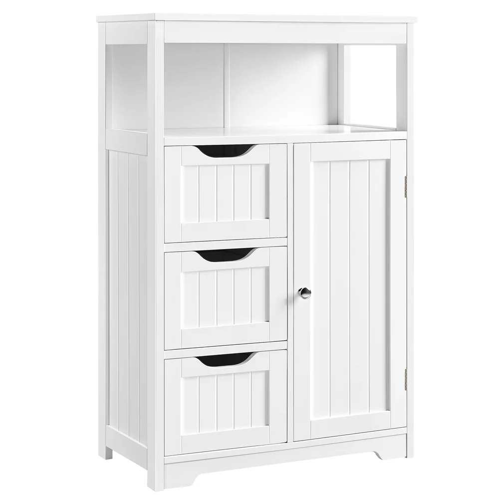 Topeakmart Wooden Bathroom Floor Cabinet Storage Organizer with Drawers, White