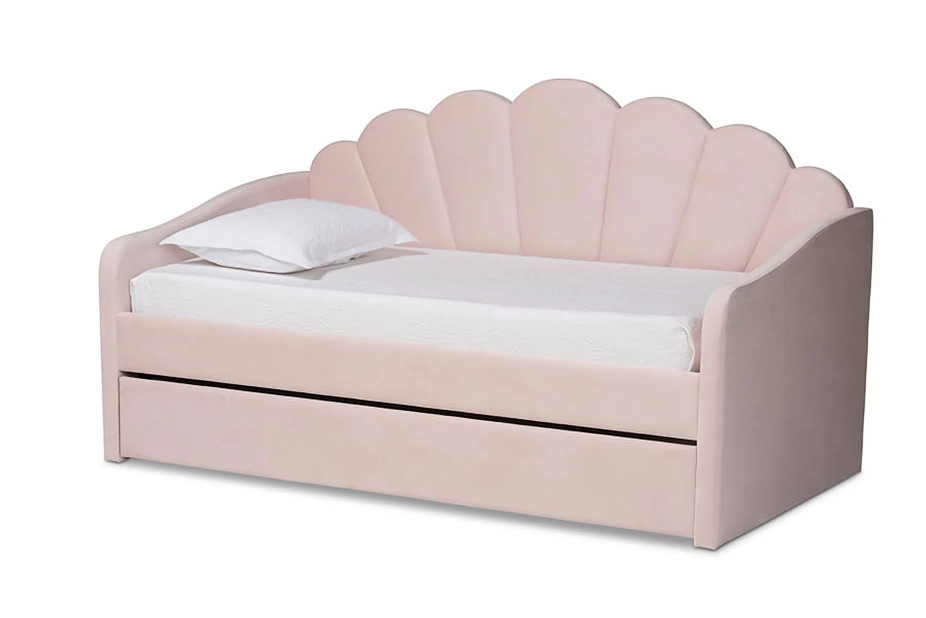 Baxton Studio Timila Modern and Contemporary Light Pink Velvet Fabric Upholstered Full Size Daybed with Trundle