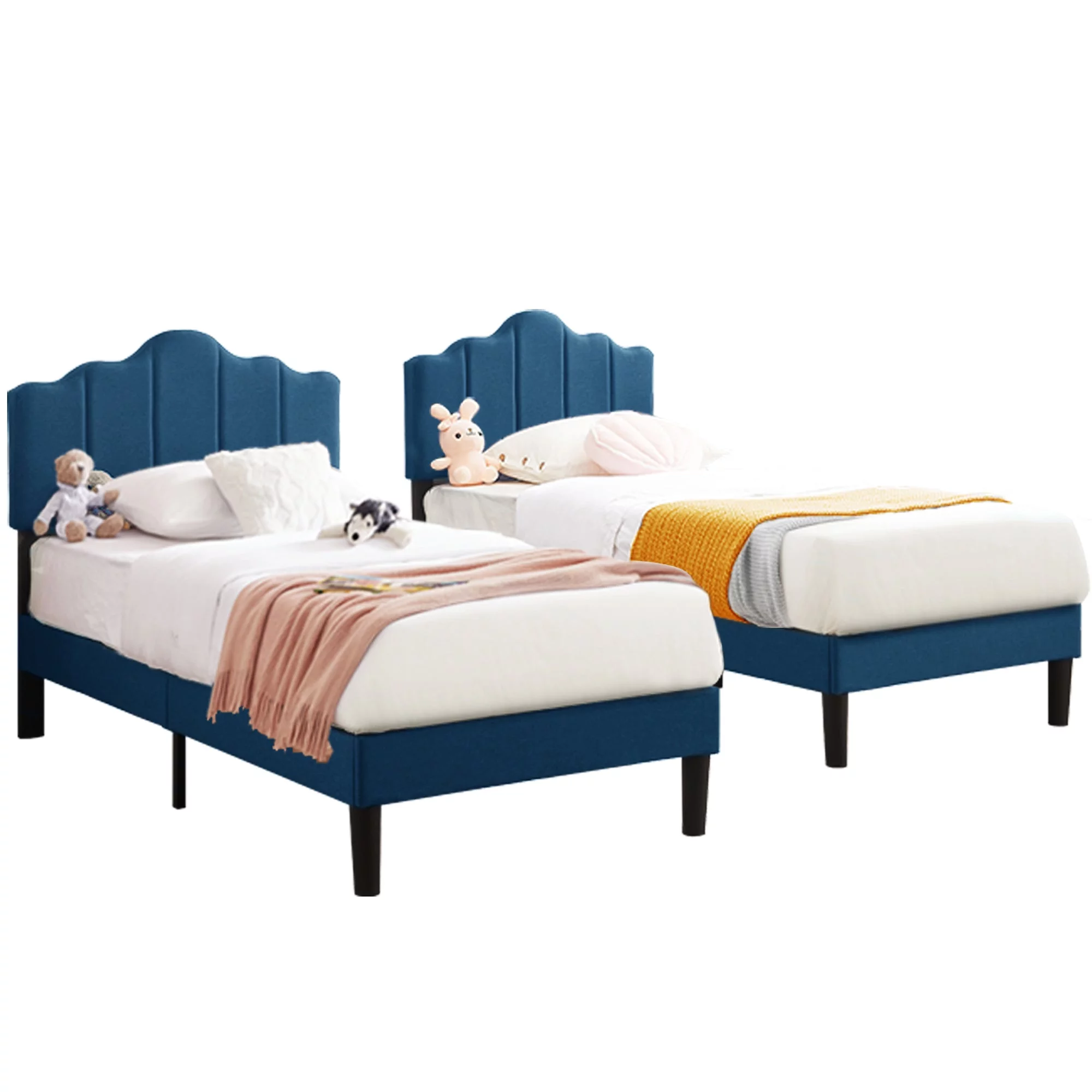 VECELO 2-Piece Twin Platform Bed Frame with Adjustable Headboard, No Box Spring Needed, Blue