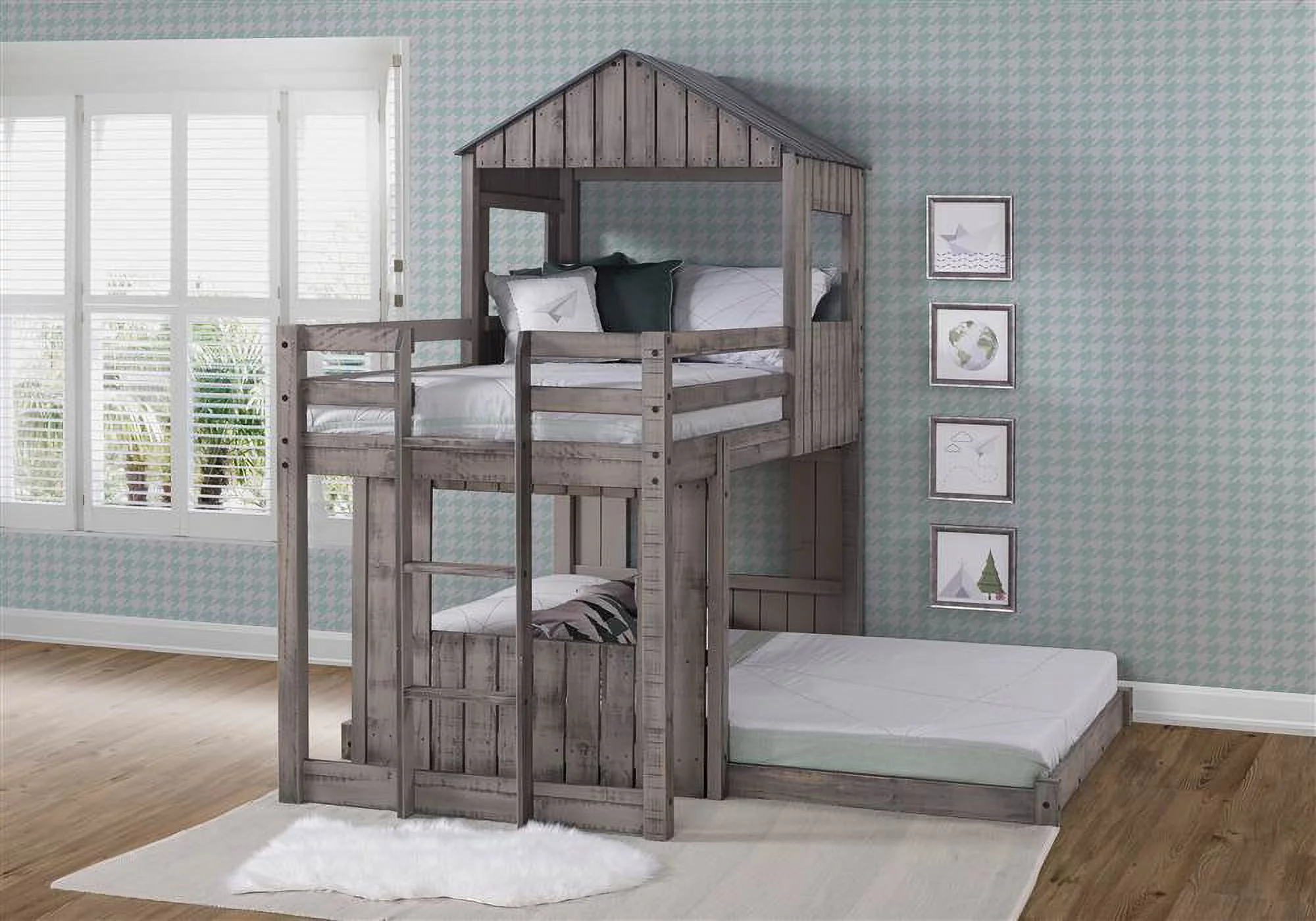 Donco Kids PD-3344TFRDG Twin over Full Campsite Loft, Rustic Dark Grey