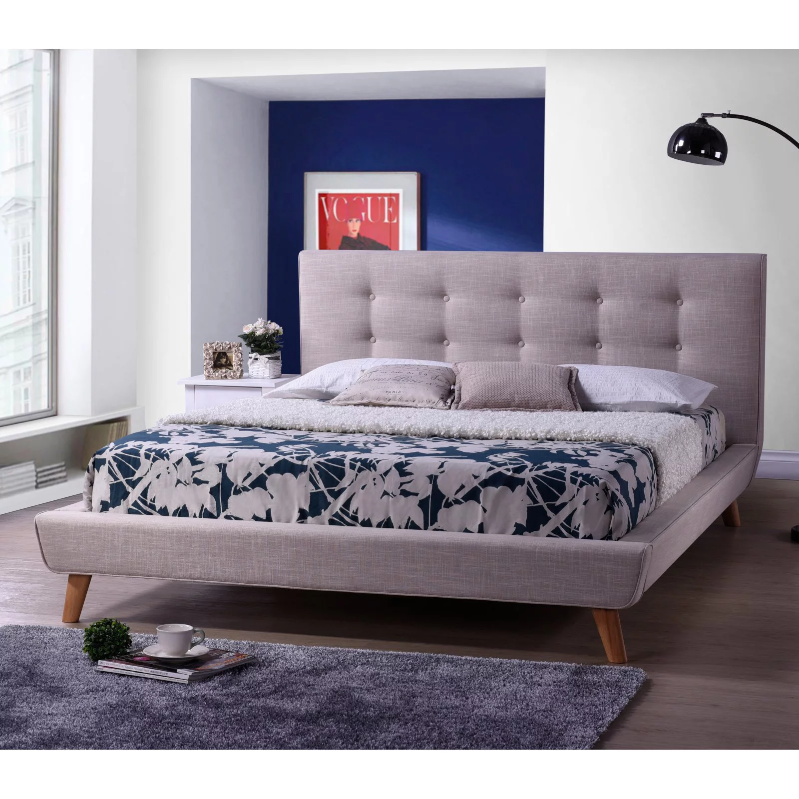 Baxton Studio Jonesy Scandinavian Style Mid-century Upholstered Platform Bed, Multiple Sizes, Multiple Colors