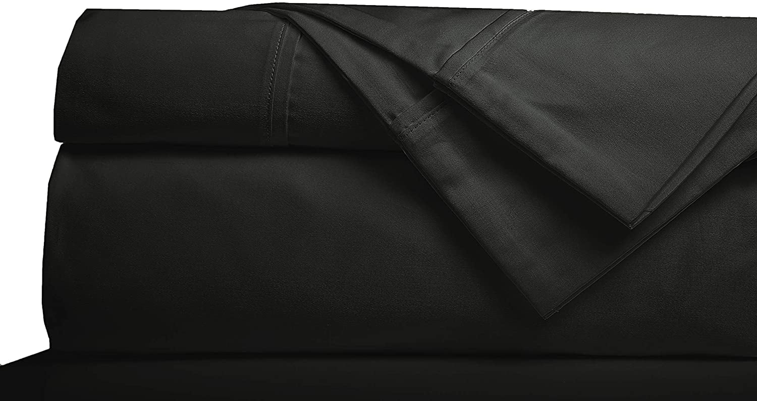 400 Thread Count 4 Piece Sheet Set Deep Pocket 10 Inch 100% Egyptian Cotton Color Black Solid Size Twin XL with 2 Side Pockets