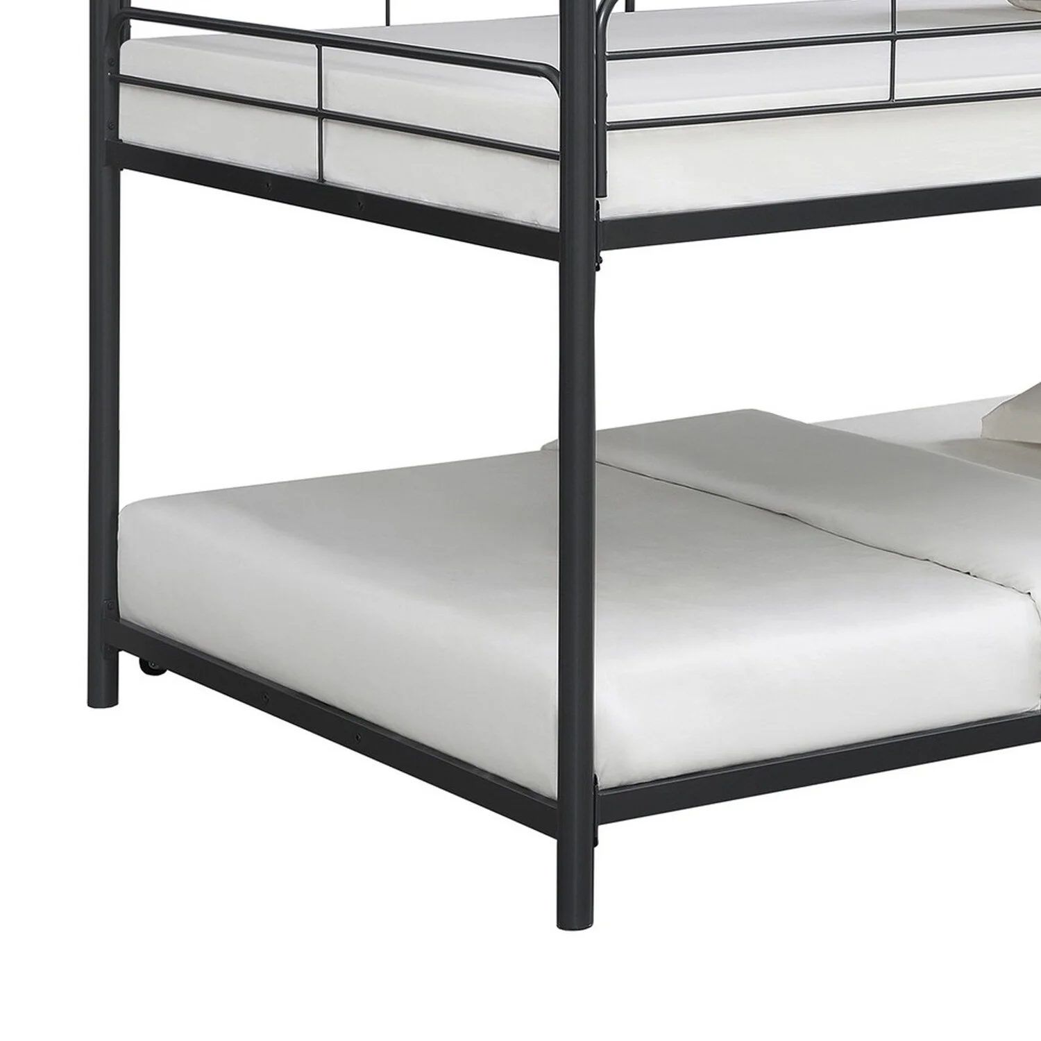 Sia 79 Inch Metal Full Triple Bunk Bed, Round Guard Rails, Ladder, Black