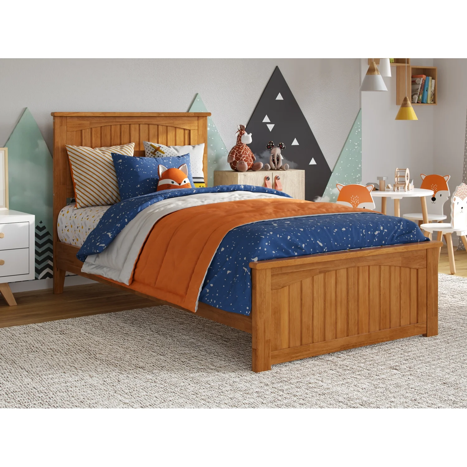 AFI Naples Twin Solid Wood Low Profile Platform Bed with Matching Footboard, Light Toffee